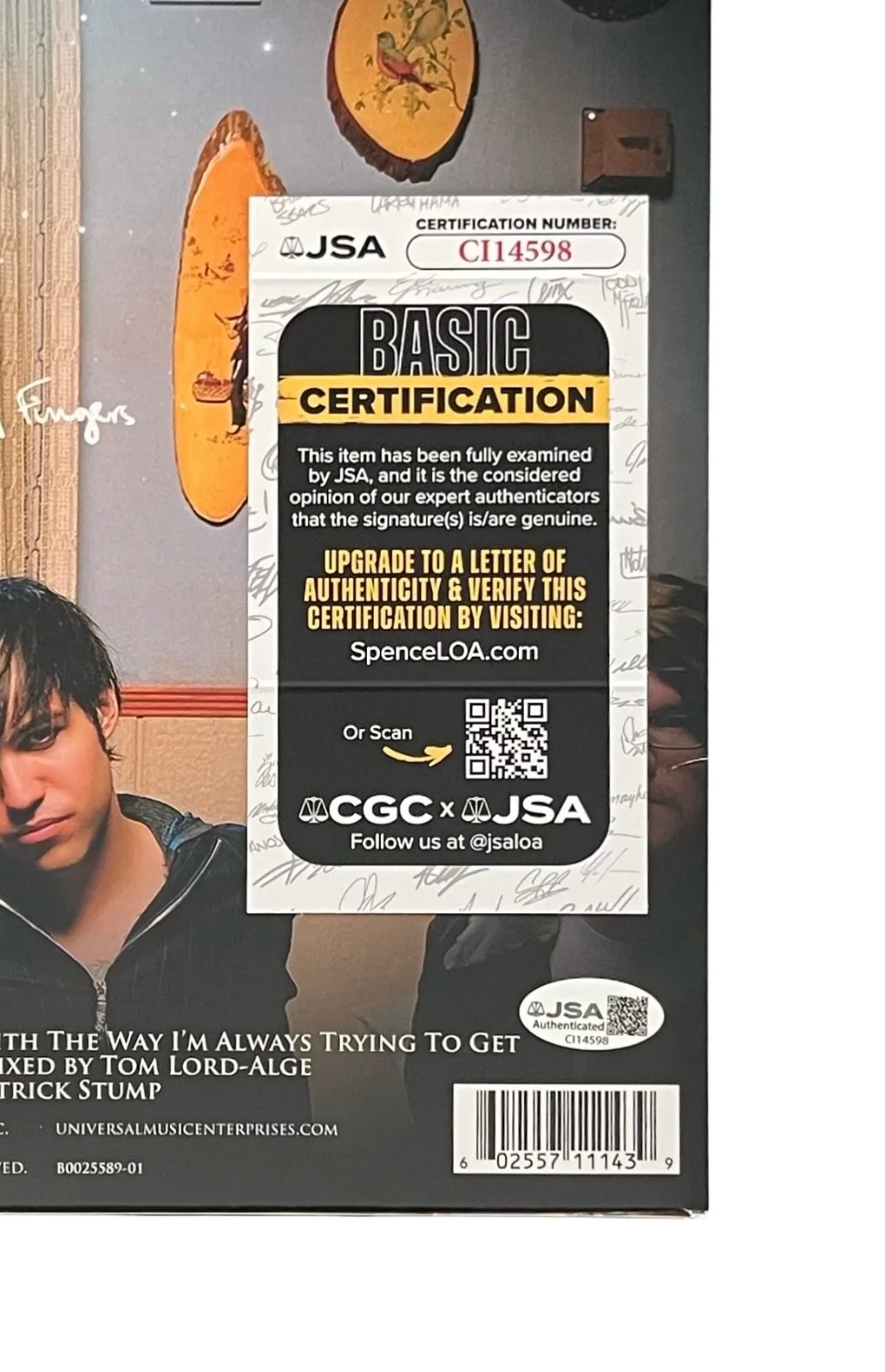 FALL OUT BOY X4 PETE WENTZ SIGNED INFINITY ON HIGH VINYL RECORD PROOF + JSA COA, image 3