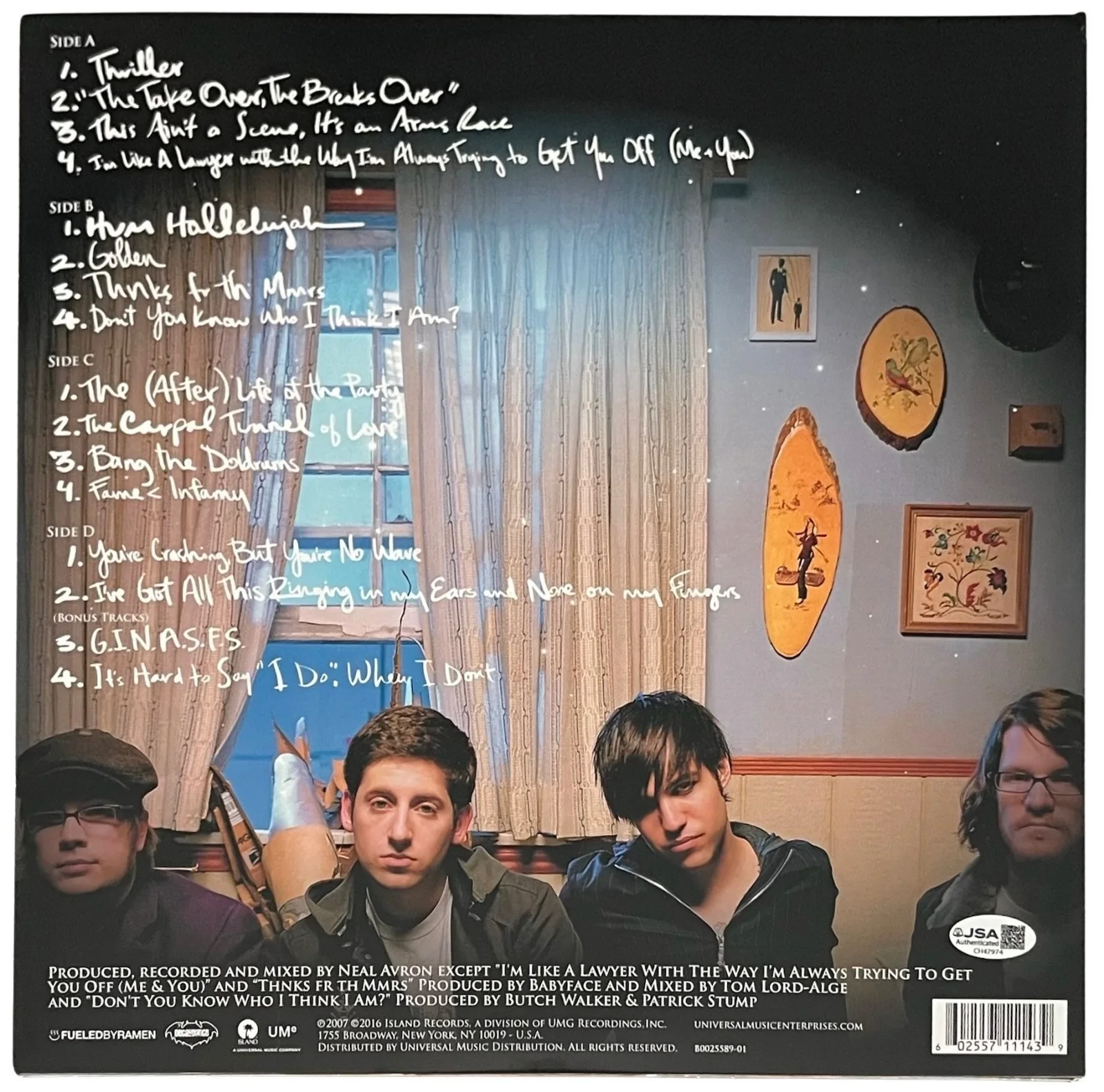 FALL OUT BOY X4 PETE WENTZ SIGNED INFINITY ON HIGH VINYL RECORD PROOF + JSA COA, image 2