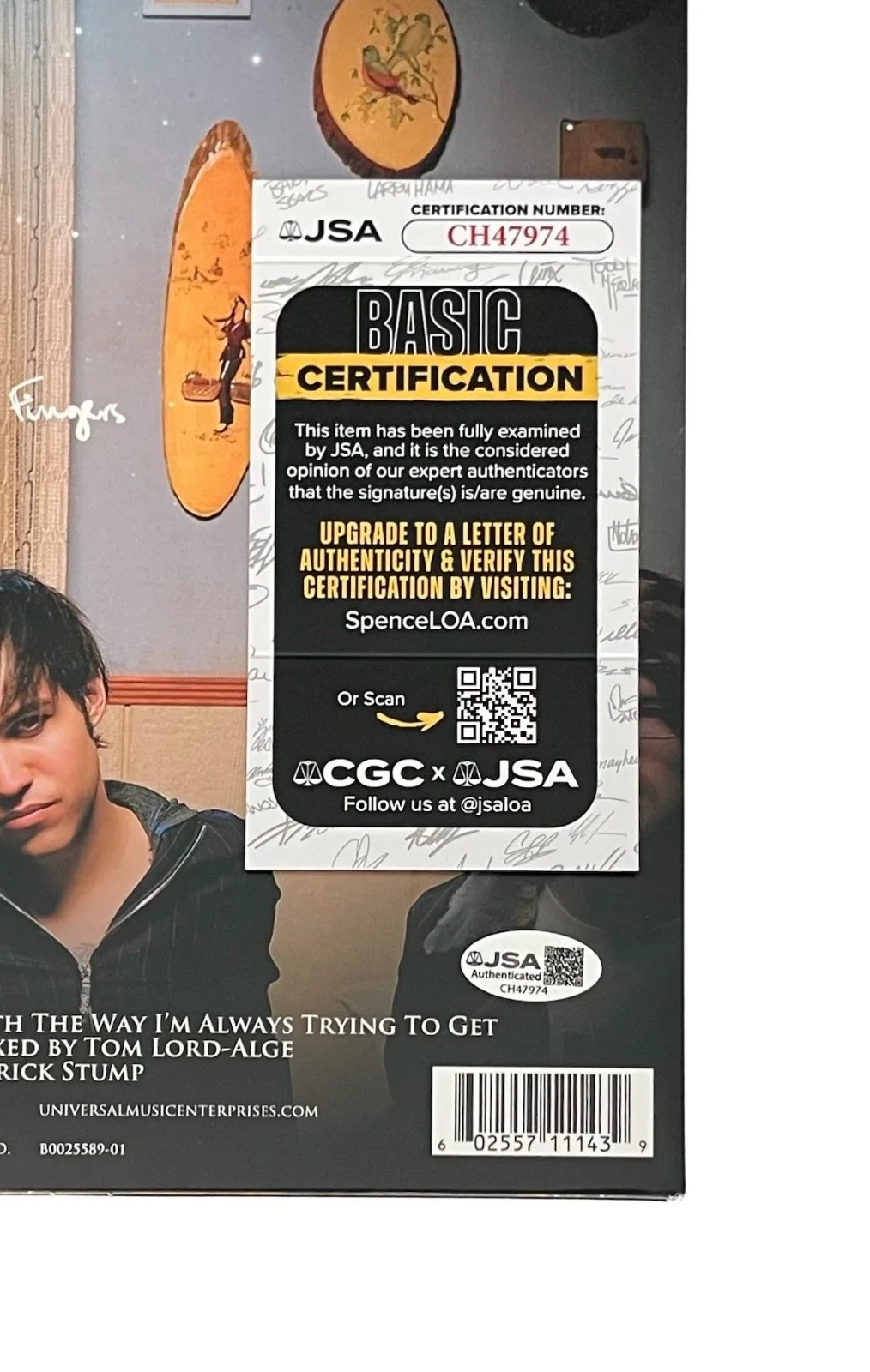 FALL OUT BOY X4 PETE WENTZ SIGNED INFINITY ON HIGH VINYL RECORD PROOF + JSA COA, image 3