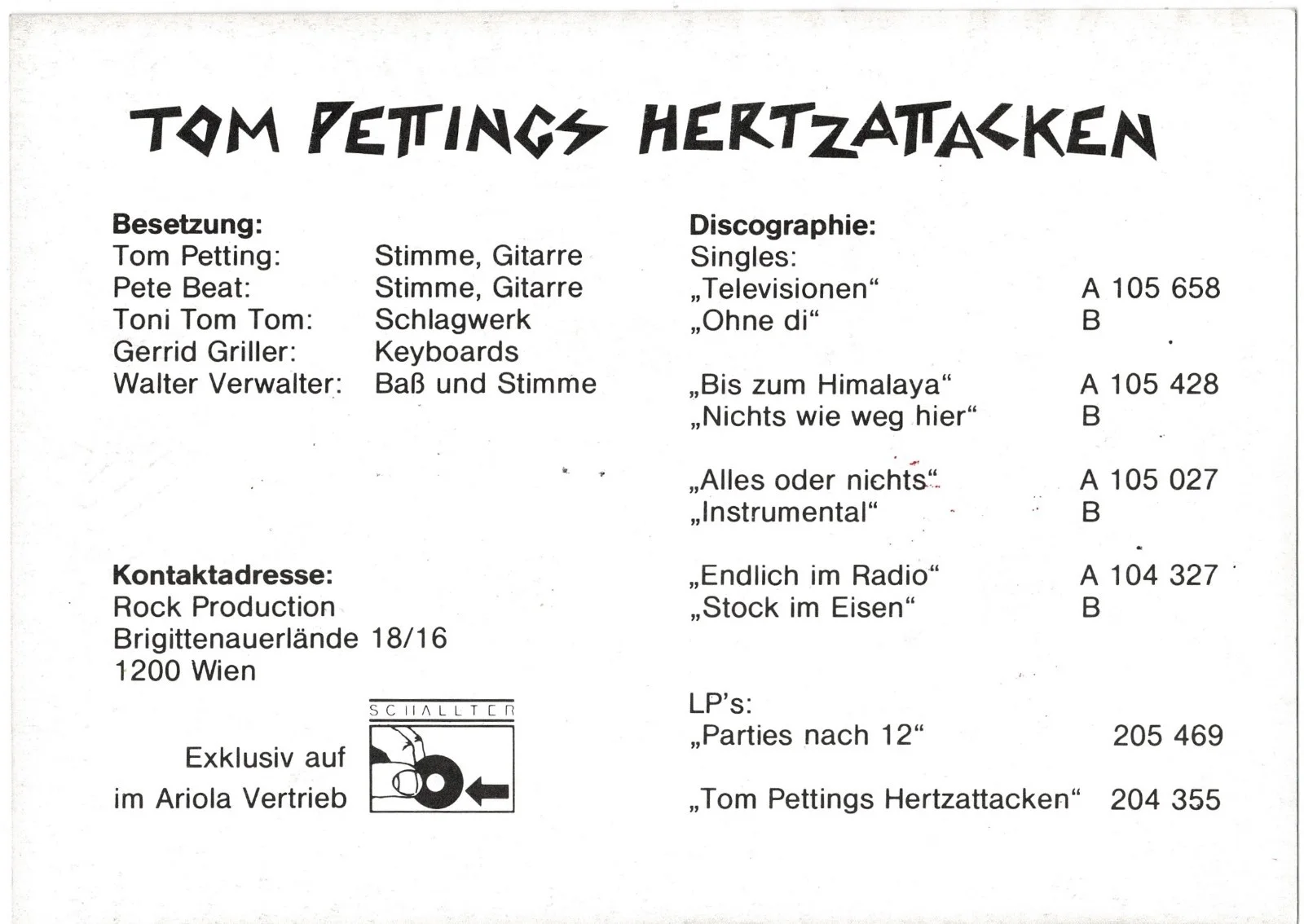Fully Signed Tom Pettings Hertzattacken Band Promo Photo Card + CoA, изображение 2