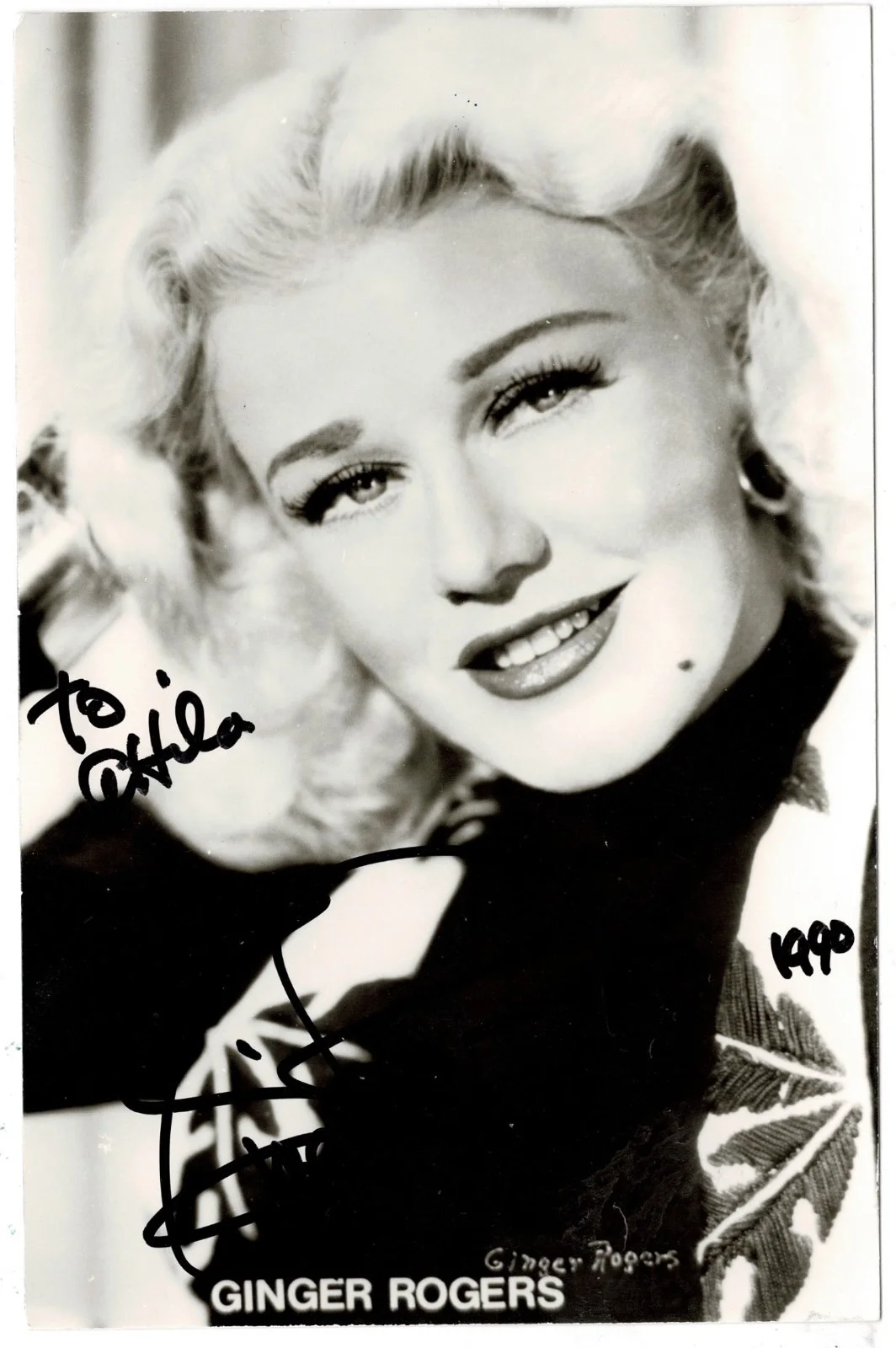 Ginger Rogers — Autograph Signed Ginger Rogers Hollywood Actress 1990 Photo + CoA, image 2