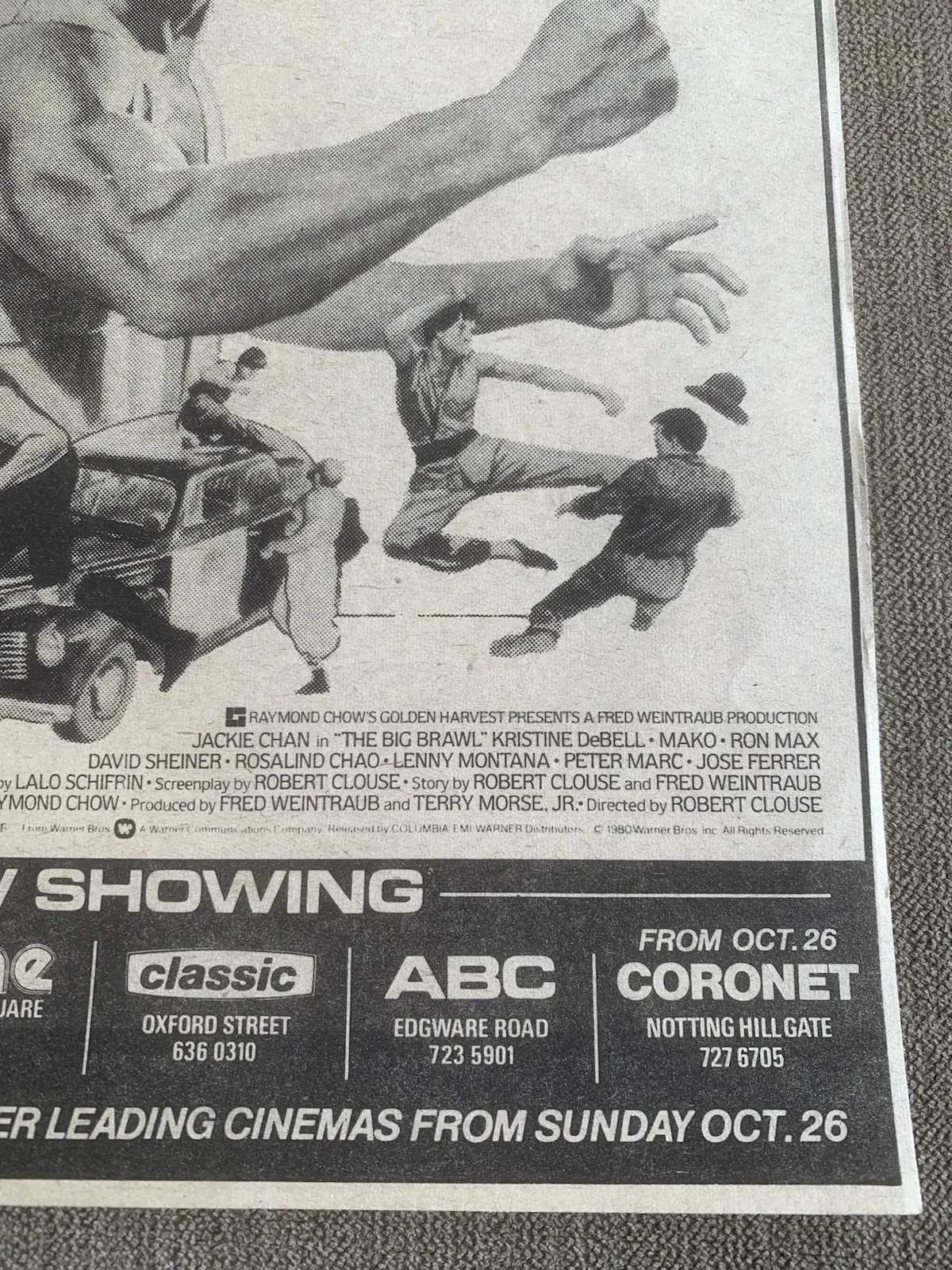 Jackie Chan The Big Brawl - 1980 Vintage Original UK Cinema Newspaper Ad Rare, изображение 5