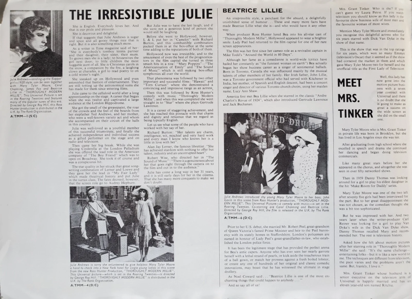 THOROUGHLY MODERN MILLIE VINTAGE ORIGINAL 1967 PRESS INFO BOOKLET JULIE ANDREWS, image 2