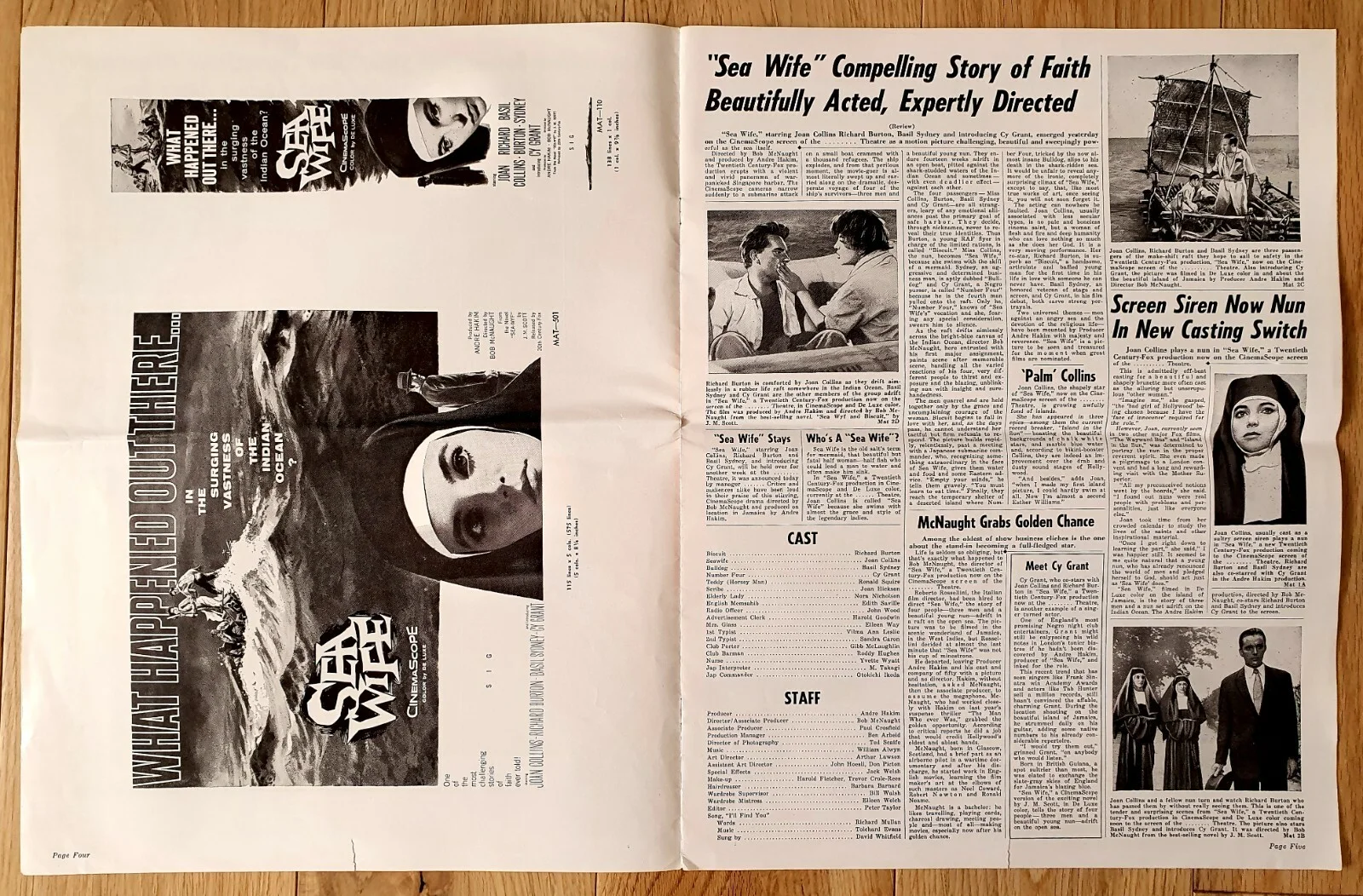 SEA WIFE - LARGE VINTAGE ORIGINAL 1957 US PRESSBOOK JOAN COLLINS, RICHARD BURTON, изображение 3