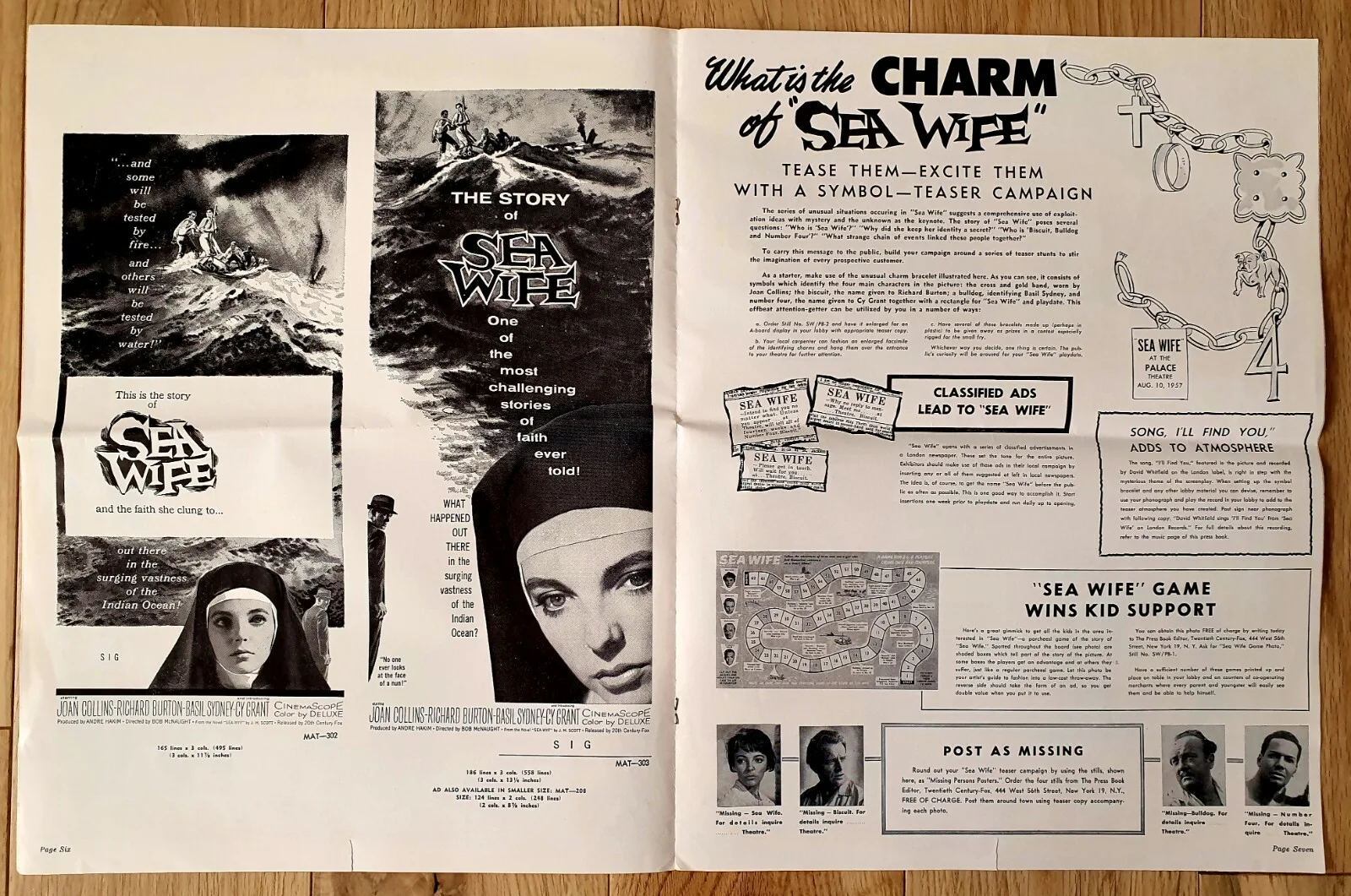 SEA WIFE - LARGE VINTAGE ORIGINAL 1957 US PRESSBOOK JOAN COLLINS, RICHARD BURTON, изображение 4