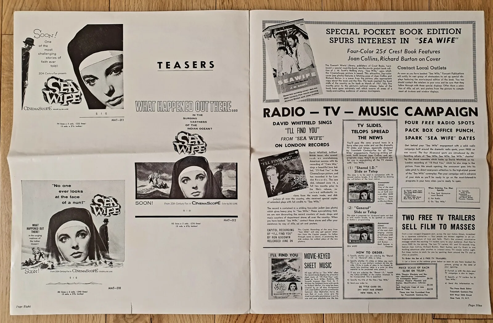 SEA WIFE - LARGE VINTAGE ORIGINAL 1957 US PRESSBOOK JOAN COLLINS, RICHARD BURTON, изображение 5
