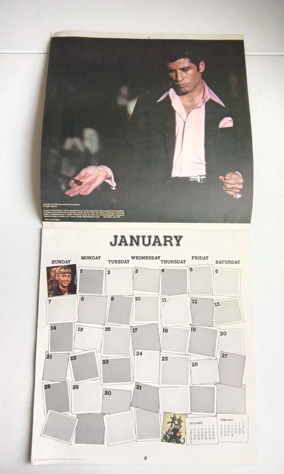 GREASE. ORIGINAL 1979 CALENDAR, JOHN TRAVOLTA, OLIVIA NEWTON JOHN, изображение 3