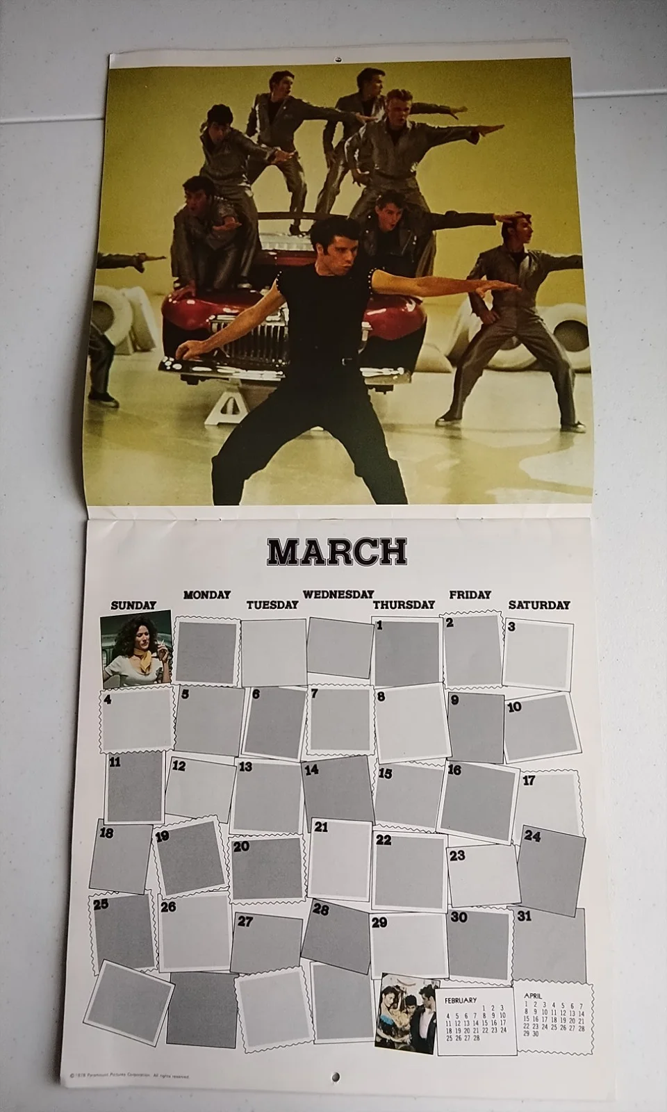 GREASE. ORIGINAL 1979 CALENDAR, JOHN TRAVOLTA, OLIVIA NEWTON JOHN, изображение 5