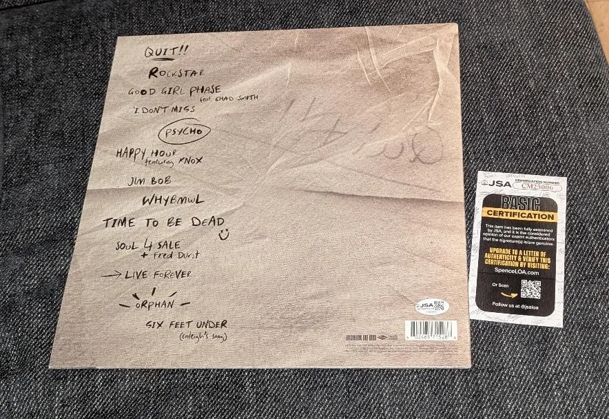 Hardy Signed AUTOGRAPH QUIT Vinyl ALBUM Record JSA COA, изображение 3