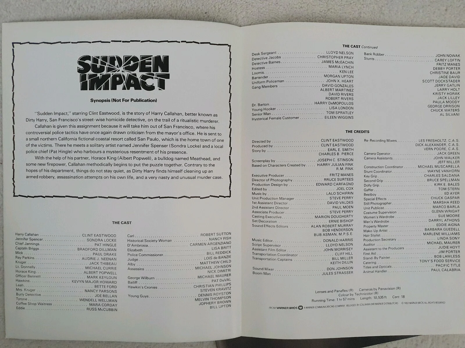 SUDDEN IMPACT 2 VINTAGE SYNOPSIS BOOKLETS CLINT EASTWOOD DIRTY HARRY AT IT AGAIN, изображение 2