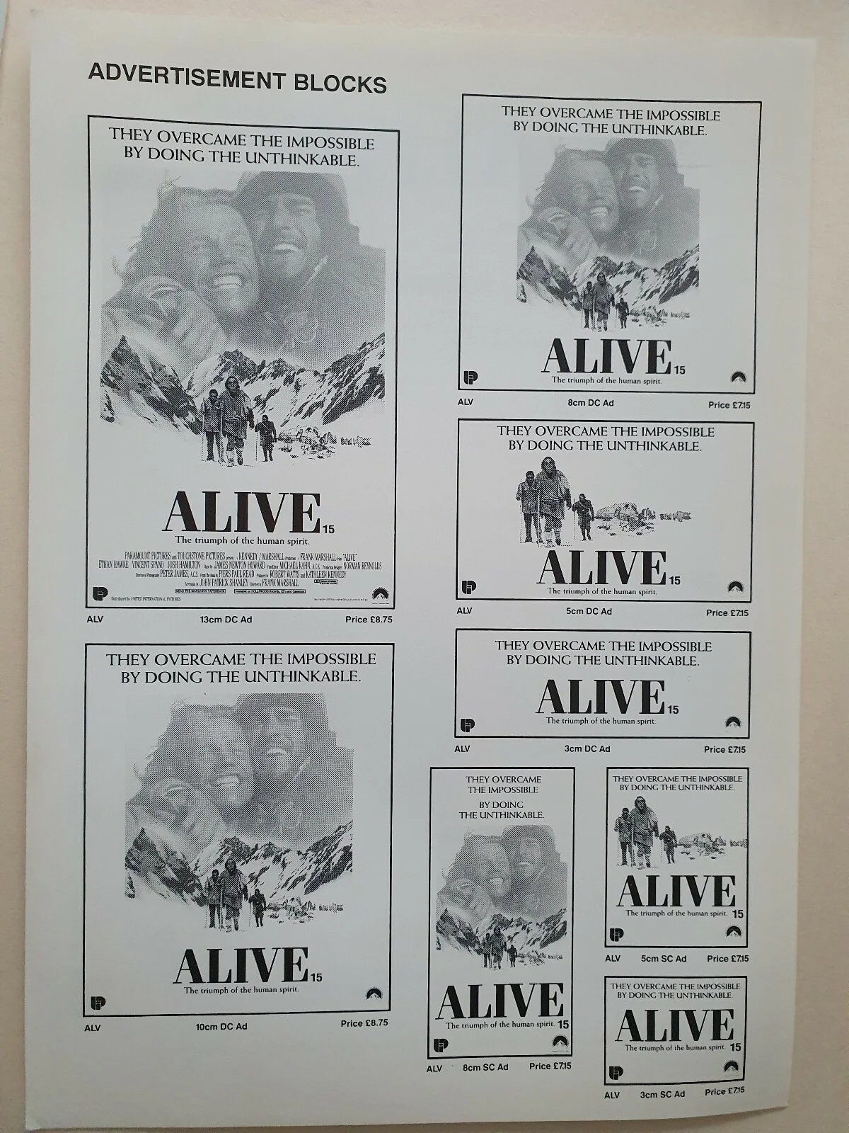 ALIVE - VINTAGE PRESS AD SHEET & SYNOPSIS BOOKLET - ETHAN HAWKE, JOSH HAMILTON, image 2