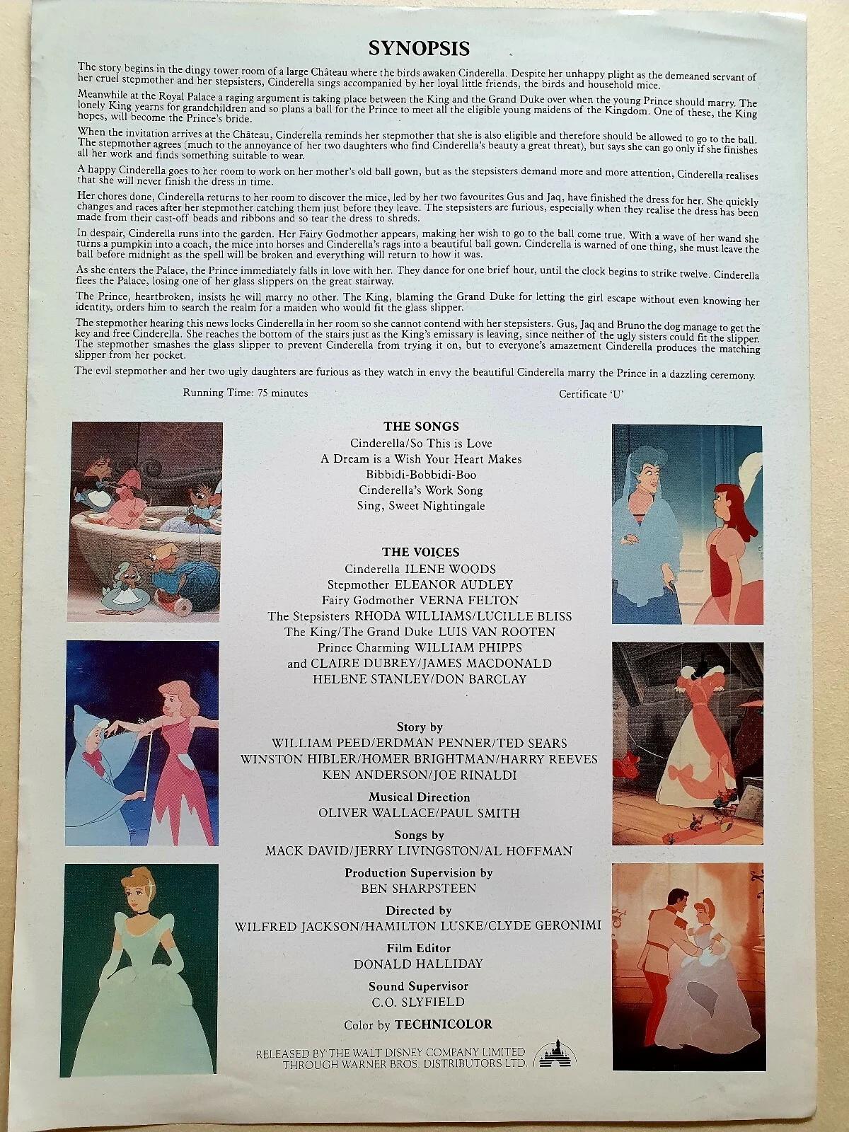 CINDERELLA - VINTAGE ORIGINAL PRESS INFO SYNOPSIS SHEET - WALT DISNEY ANIMATION, image 2