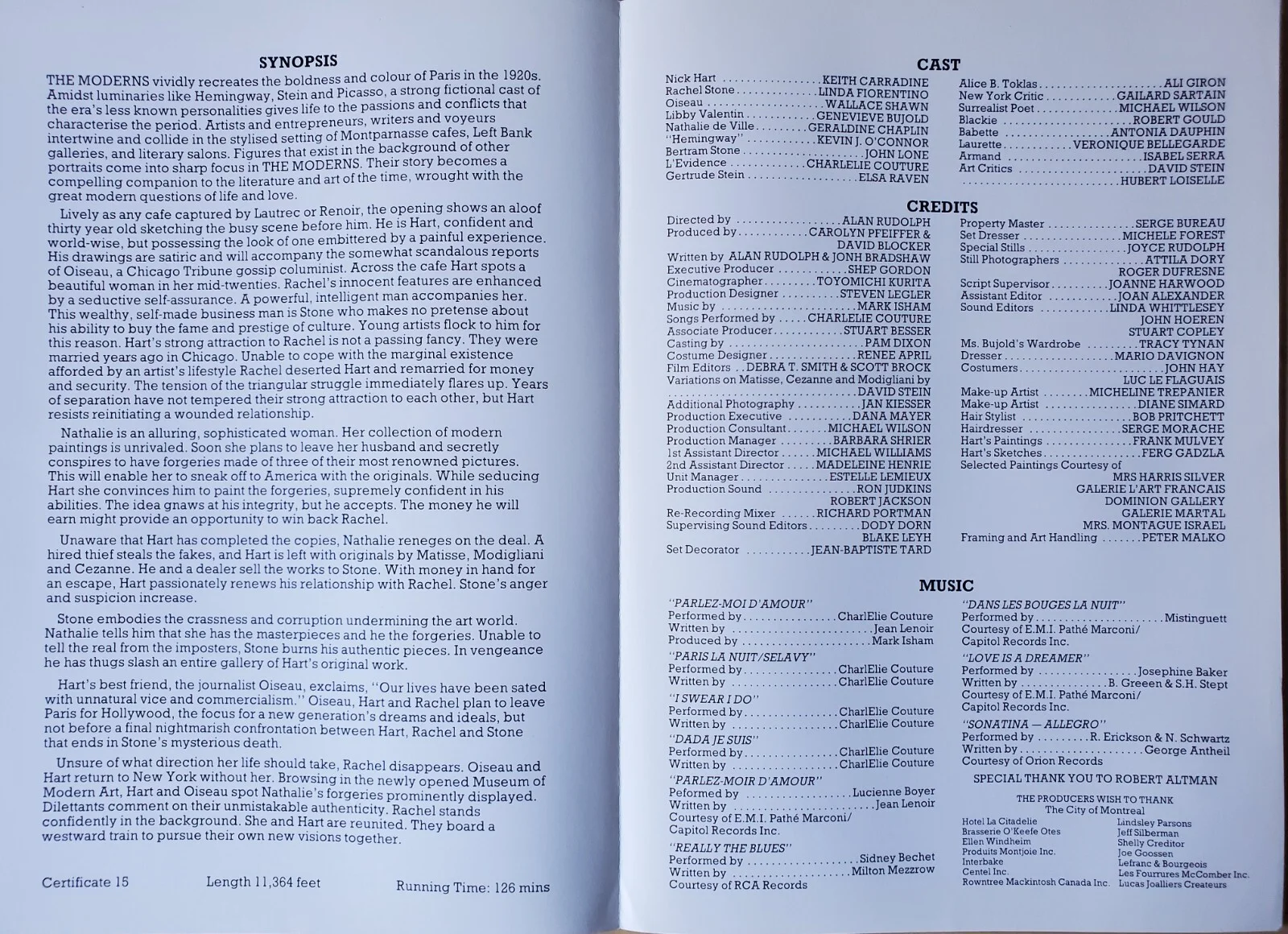 THE MODERNS - VINTAGE ORIGINAL 1989 SYNOPSIS BOOKLET - GENEVIEVE BUJOLD, image 2