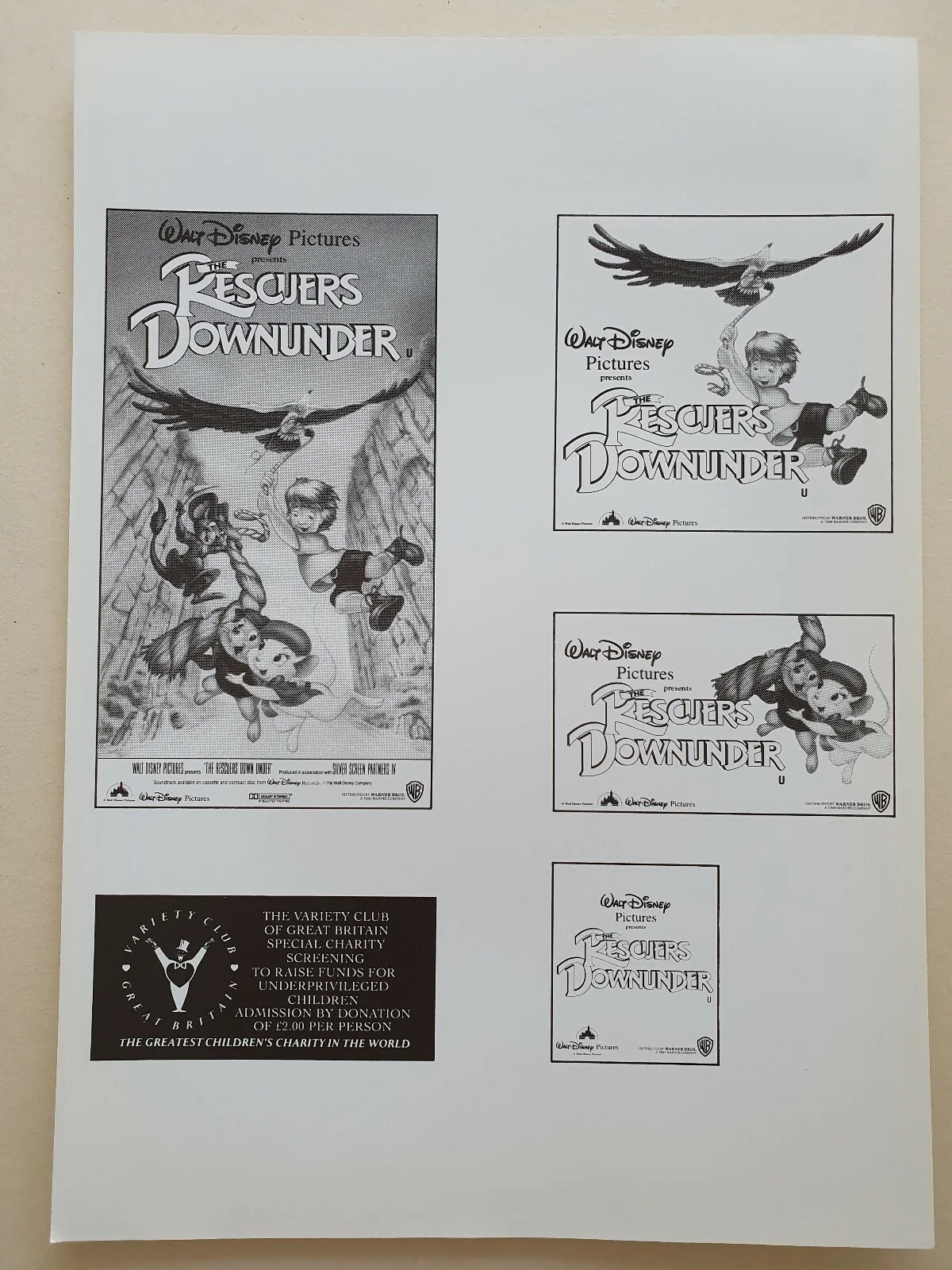 RESCUERS DOWN UNDER - VINTAGE PRESS AD SHEET & SYNOPSIS SHEET - DISNEY ANIMATION, изображение 2