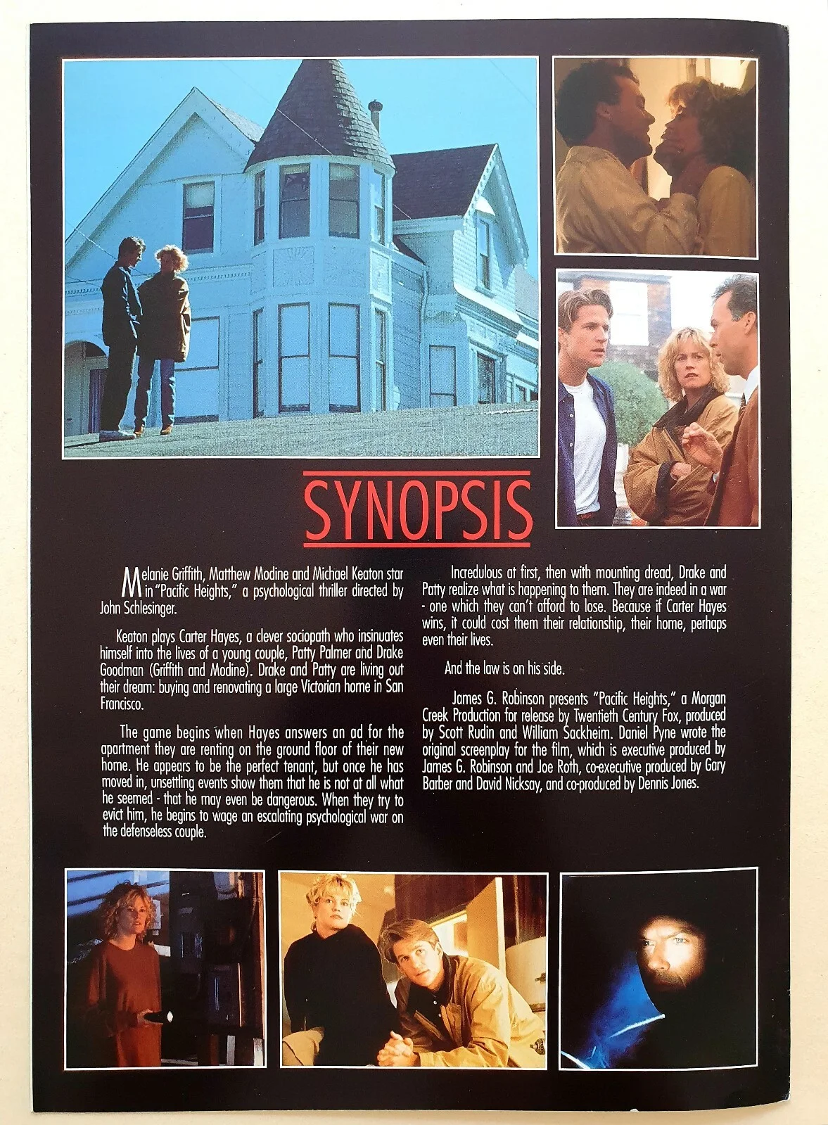 PACIFIC HEIGHTS - 2 VINTAGE ORIGINAL SYNOPSIS BOOKLETS GRIFFITHS, MODINE, KEATON, изображение 3