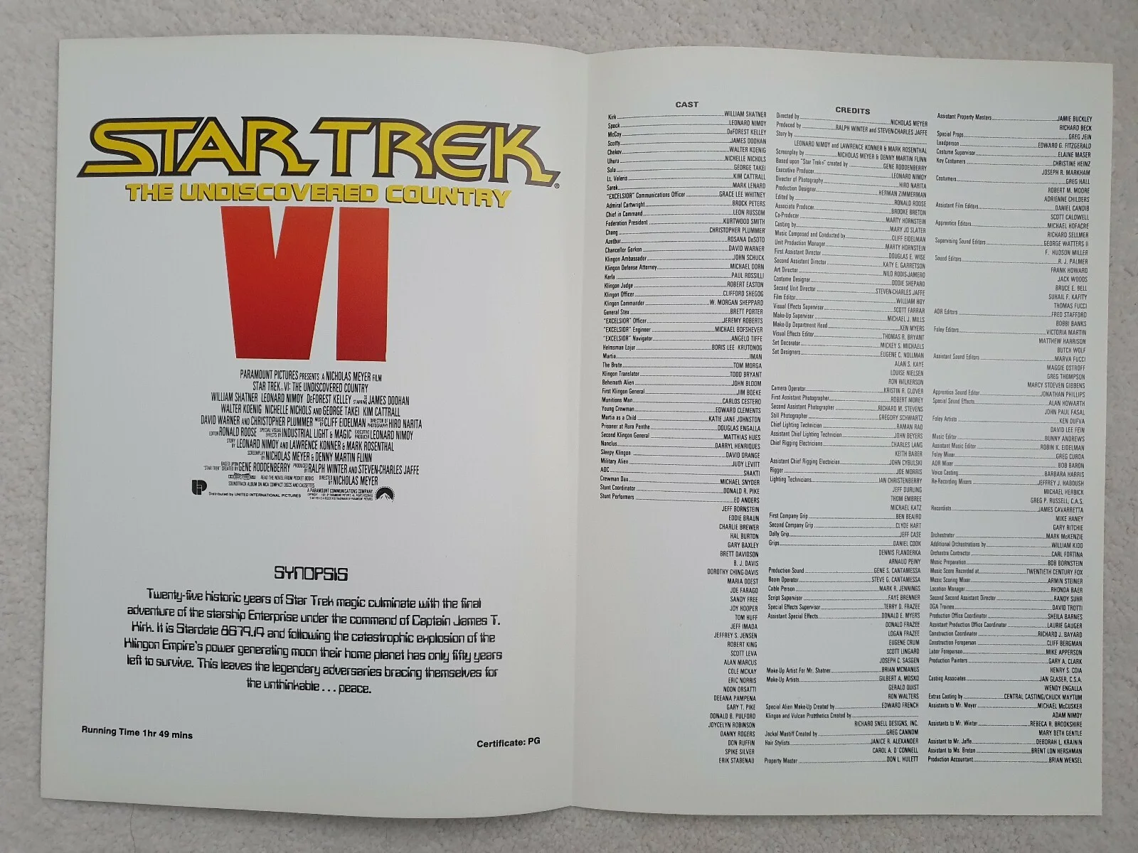 STAR TREK VI - VINTAGE ORIGINAL UK PRESS INFO SYNOPSIS BOOKLET - WILLIAM SHATNER, изображение 2