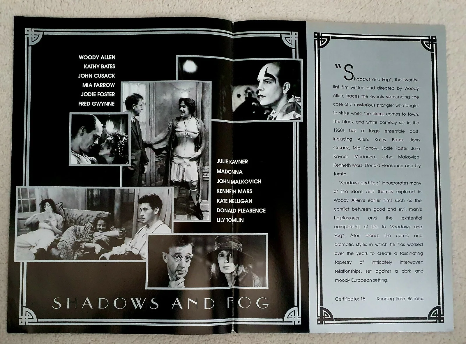 SHADOWS AND FOG - VINTAGE SYNOPSIS BOOKLET - WOODY ALLEN, MADONNA, JODIE FOSTER, изображение 2