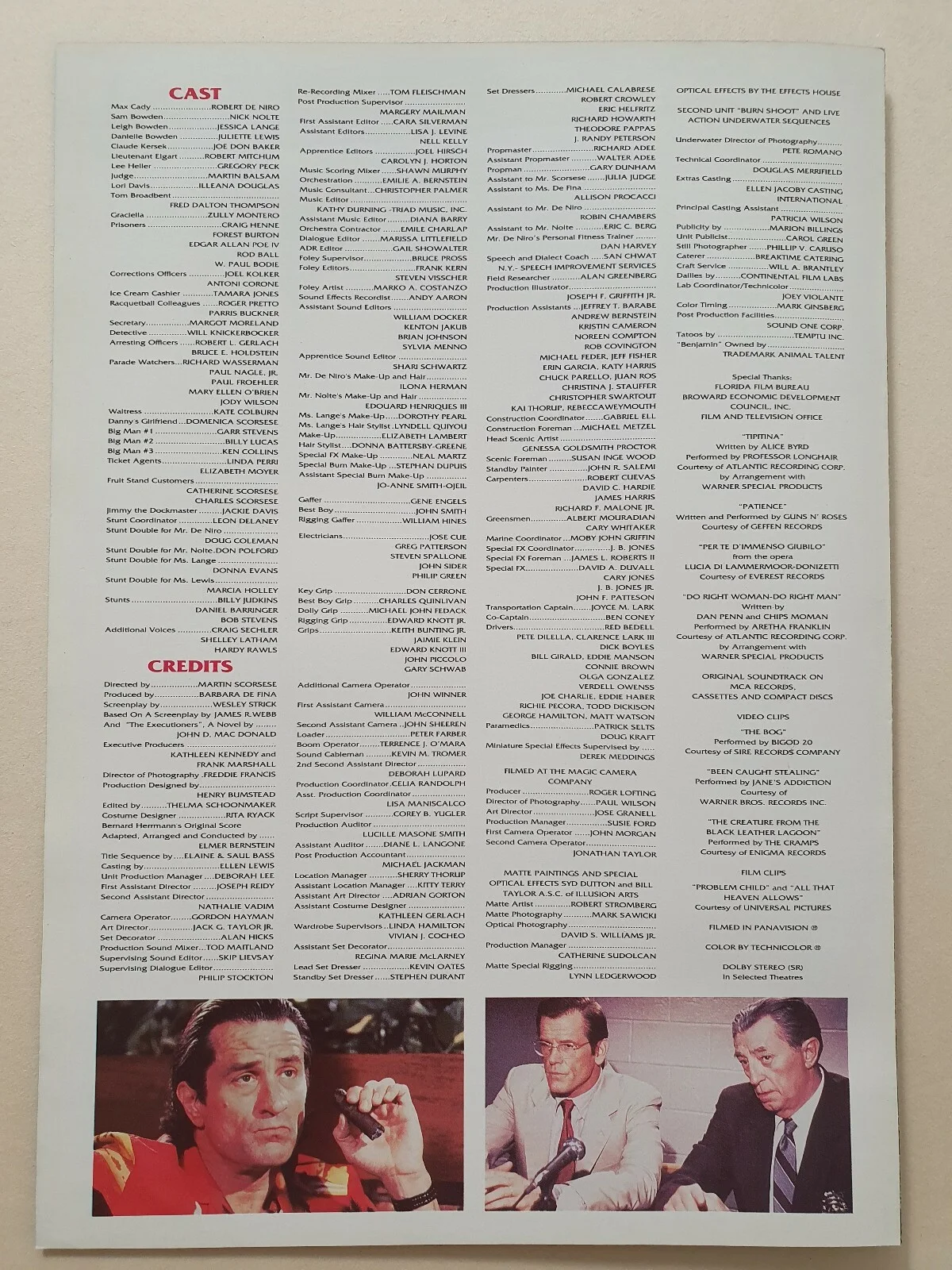 CAPE FEAR - 2 VINTAGE COLOUR SYNOPSIS BOOKLETS - DE NIRO, NOLTE, LANGE, MITCHUM, изображение 3