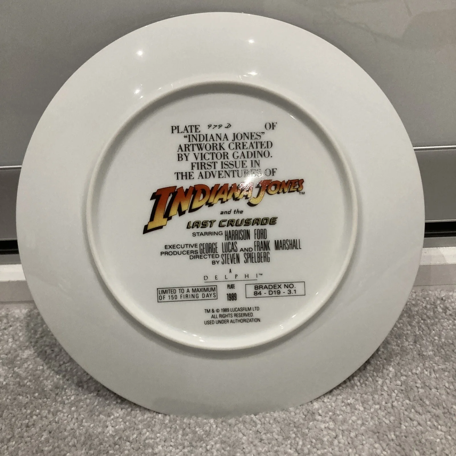 Indiana Jones & The Last Crusade 1st Collectors Plate Ltd Edition Box COA 1989, изображение 2