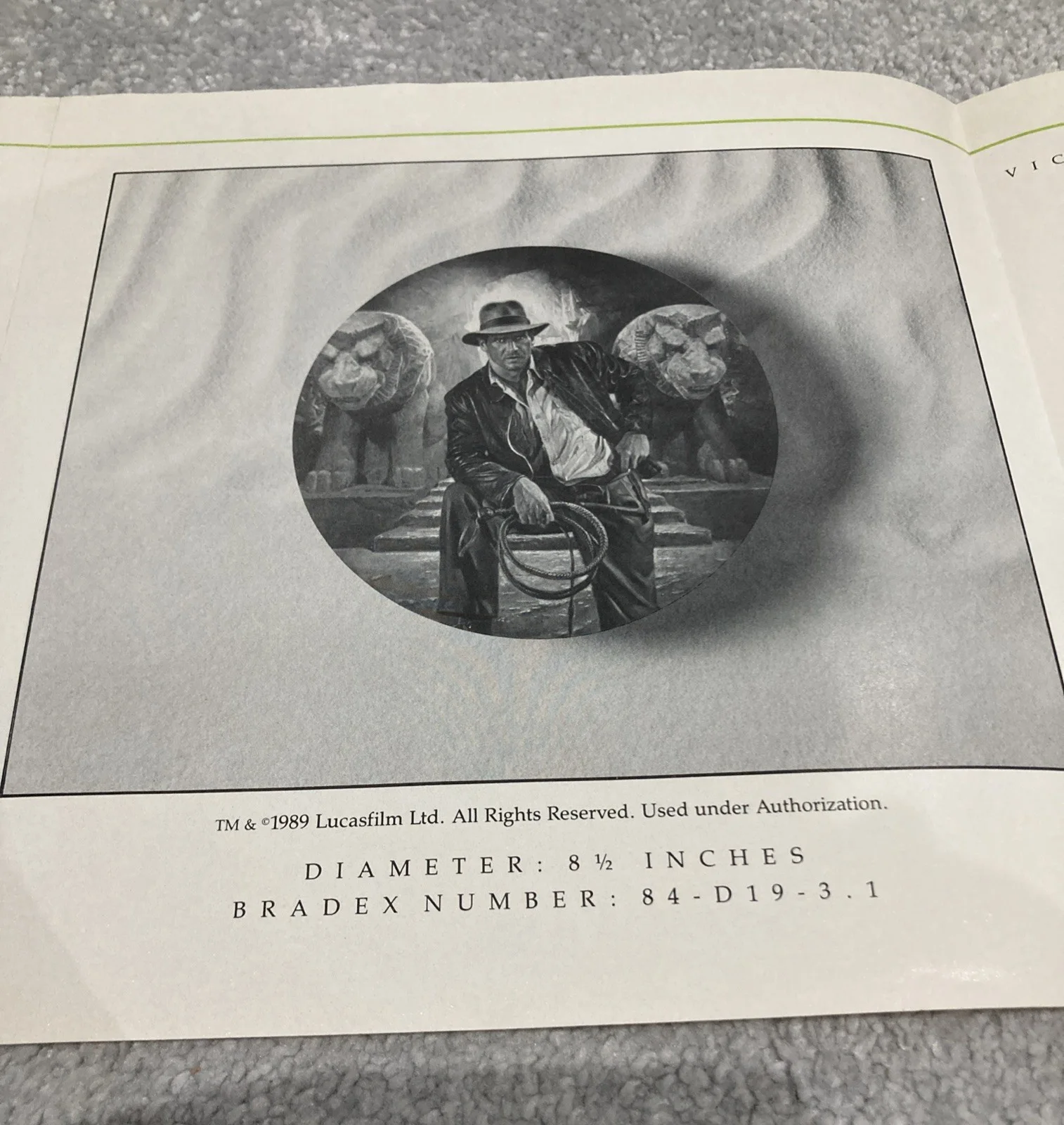 Indiana Jones & The Last Crusade 1st Collectors Plate Ltd Edition Box COA 1989, изображение 5