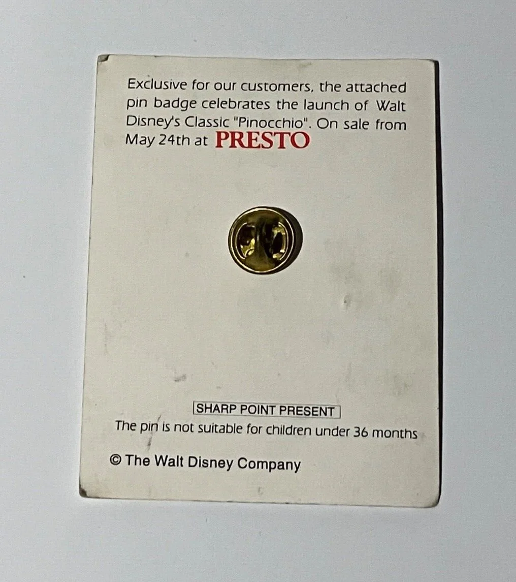 VHS Disney Videos Pinocchio & Jiminy Cricket Promo Pin Badge, изображение 5