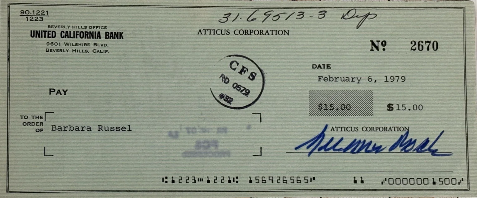 Gregory Peck Signed Check Mary Badham “Scout” To Kill A Mockingbird Photo RARE, image 4