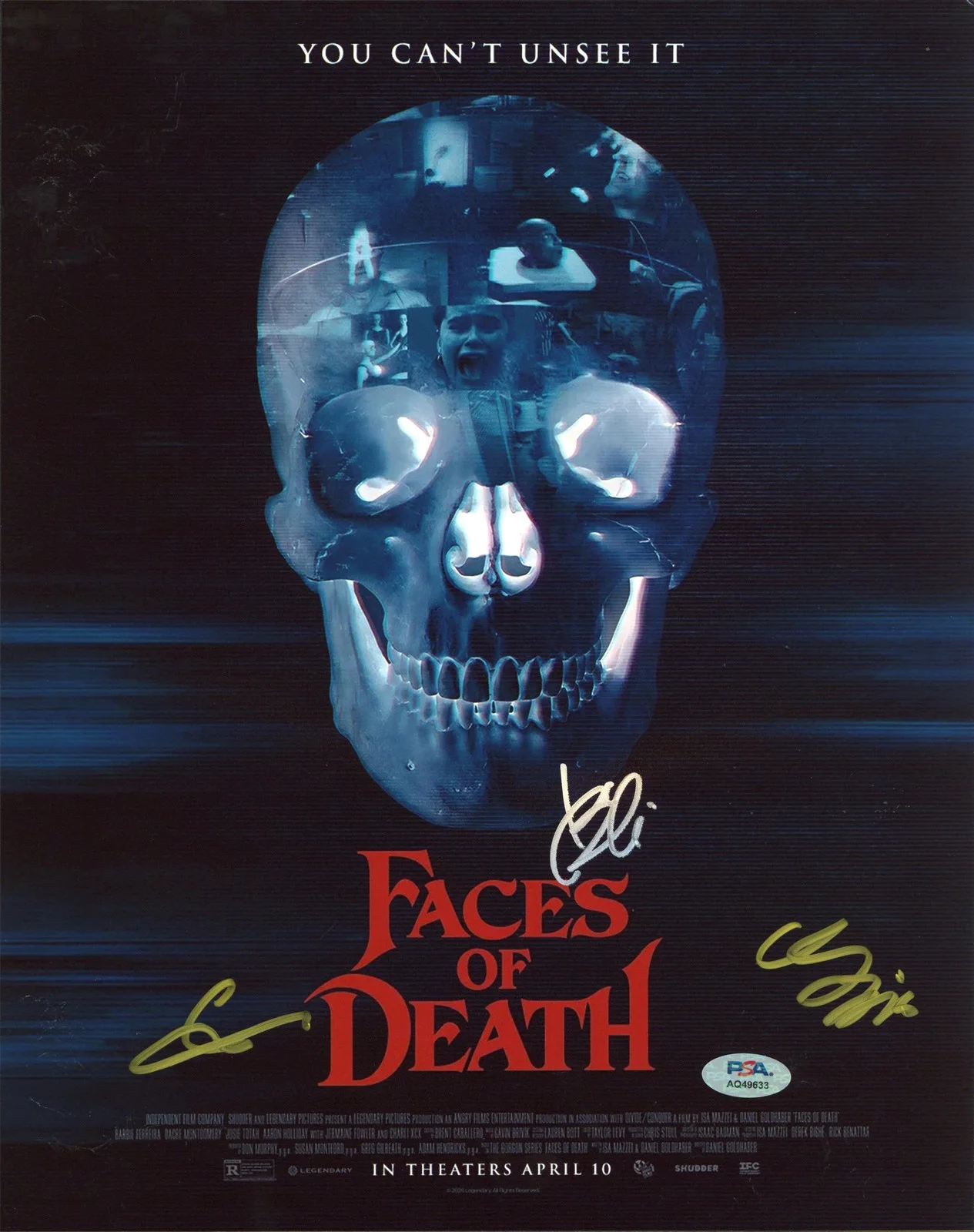 Barbie Ferreira, Daniel Goldhaber & Isa Mazzei — Faces Of Death (3) Ferreira, Goldhaber & Mazzei Signed 11x14 Photo PSA #AQ49633