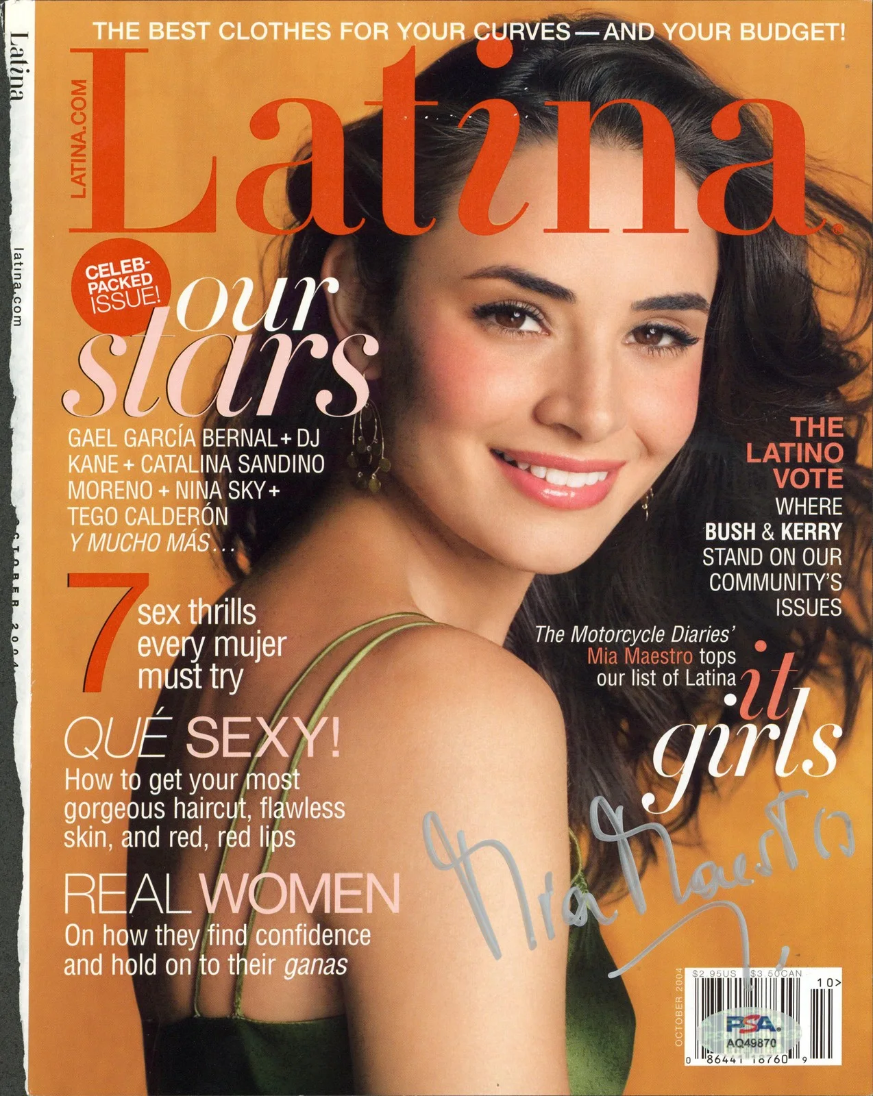 Mia Maestro — Mia Maestro Authentic Signed October 2004 Latina Magazine Cover PSA/DNA #AQ49870