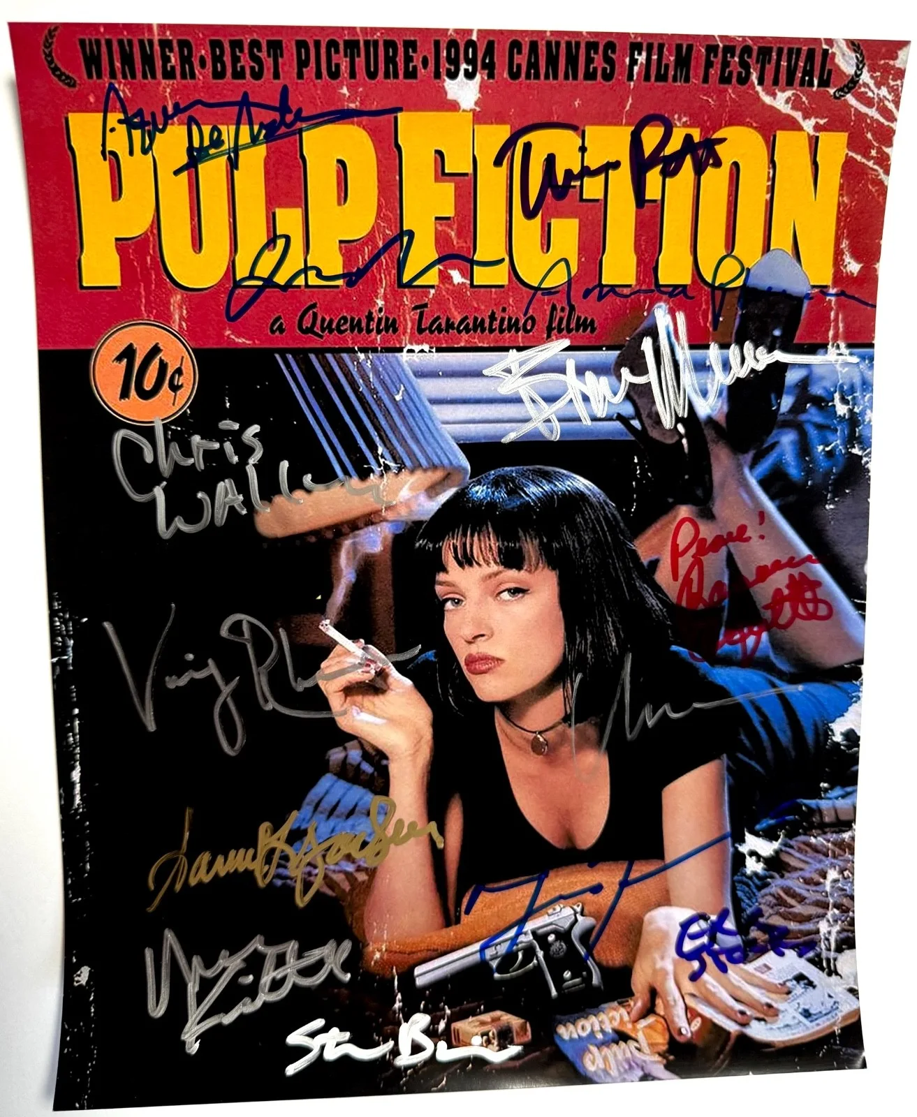 Cast — PULP FICTION 8x10 photo signed by BRUCE WILLIS TRAVOLTA JACKSON THURMAN & more