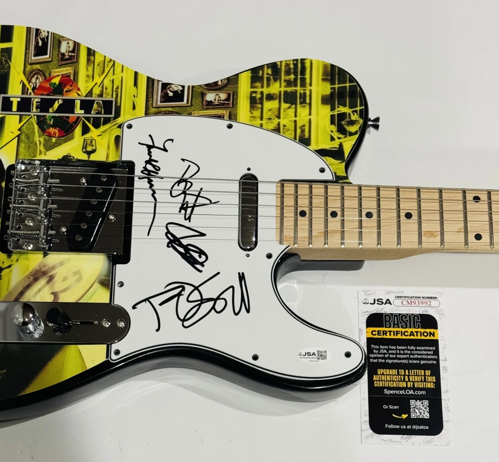 TESLA SIGNED CUSTOM ELECTRIC GUITAR JEFF KEITH HANNON WHEAT SKEOCH 4X JSA COA, изображение 2