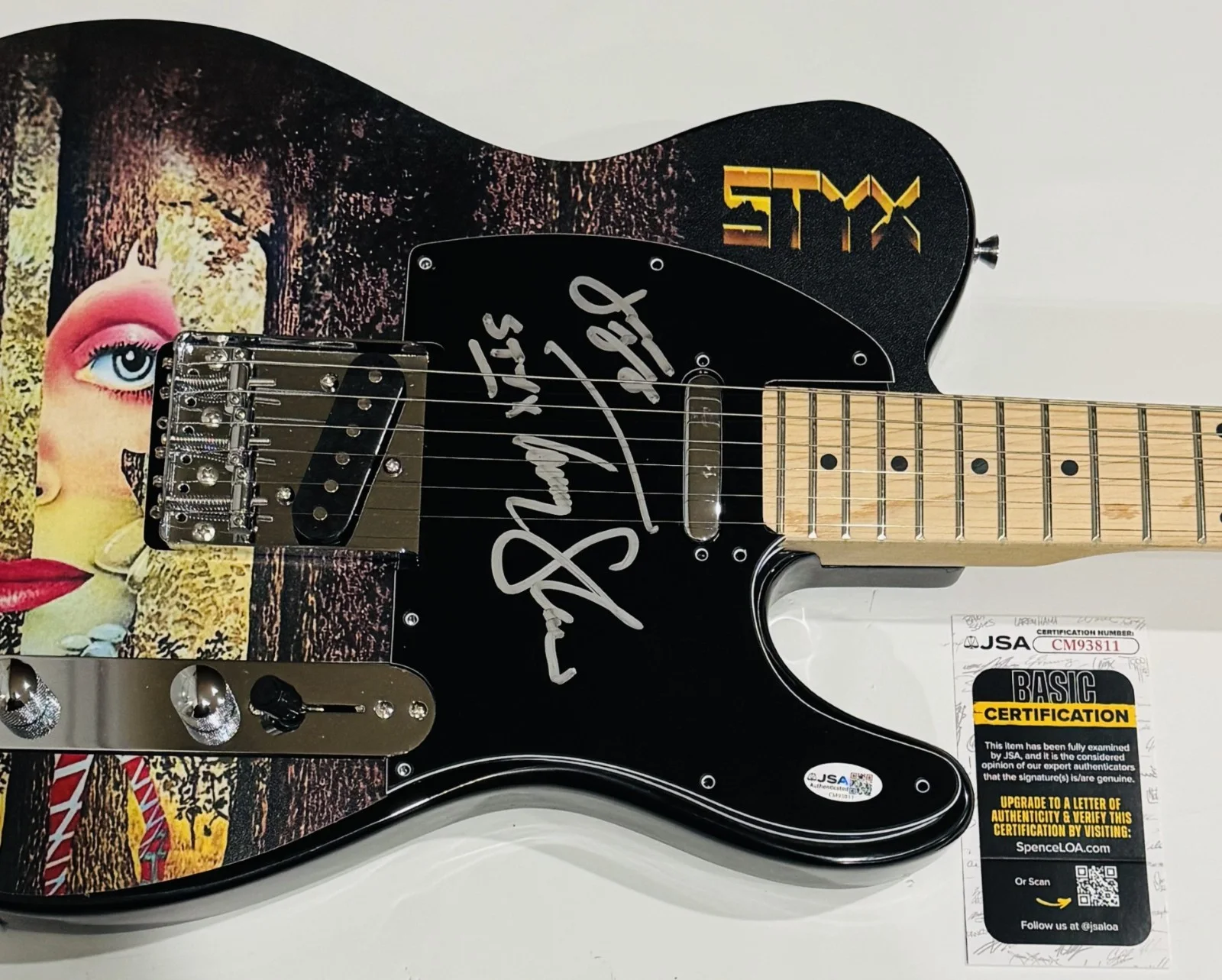 STYX SIGNED CUSTOM GRAND ILLUSION GUITAR TOMMY SHAW JAMES YOUNG JSA COA, image 2
