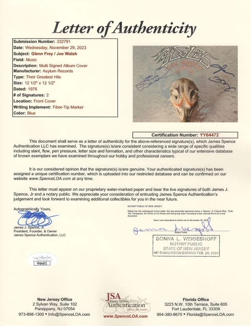 Glenn Frey, Joe Walsh — Glenn Frey & Joe Walsh Signed Autograph Album Vinyl Record LP The Eagles JSA COA, image 3