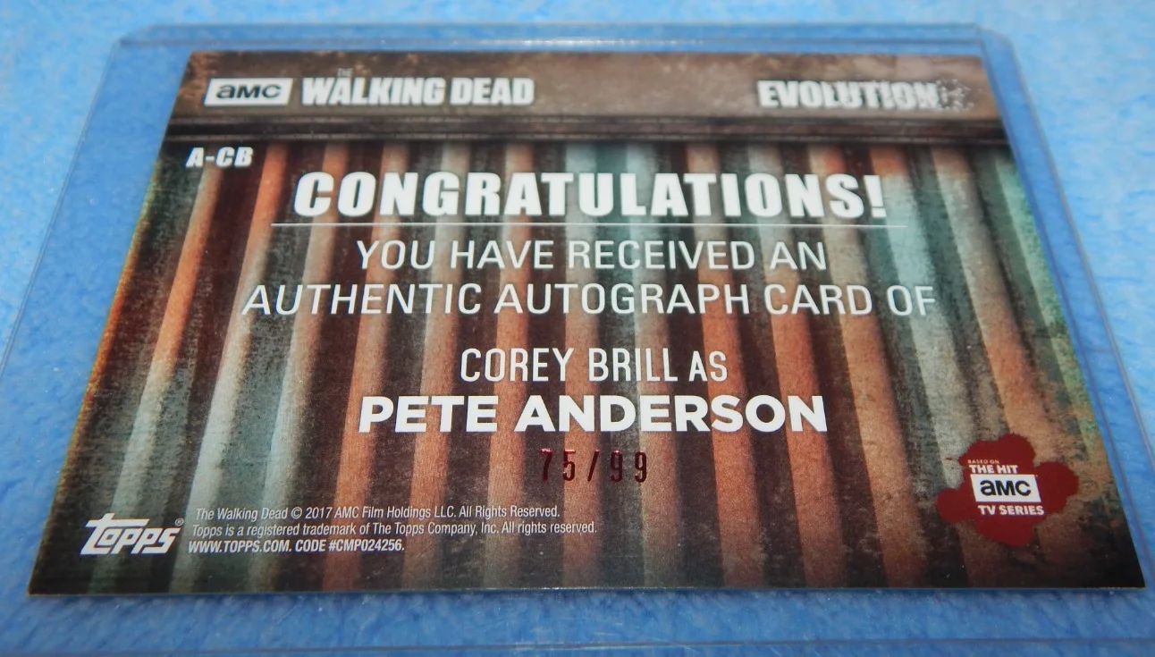 Corey Brill — 2017 Topps Walking Dead Evolution Corey Brill Autograph as Pete Anderson A-CB, image 2