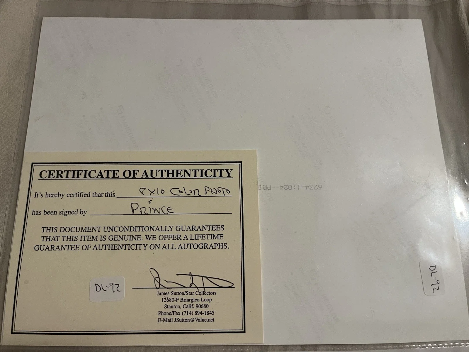Prince Signed 8x10 Original Color Photo Star Collectors Authenticated, image 2