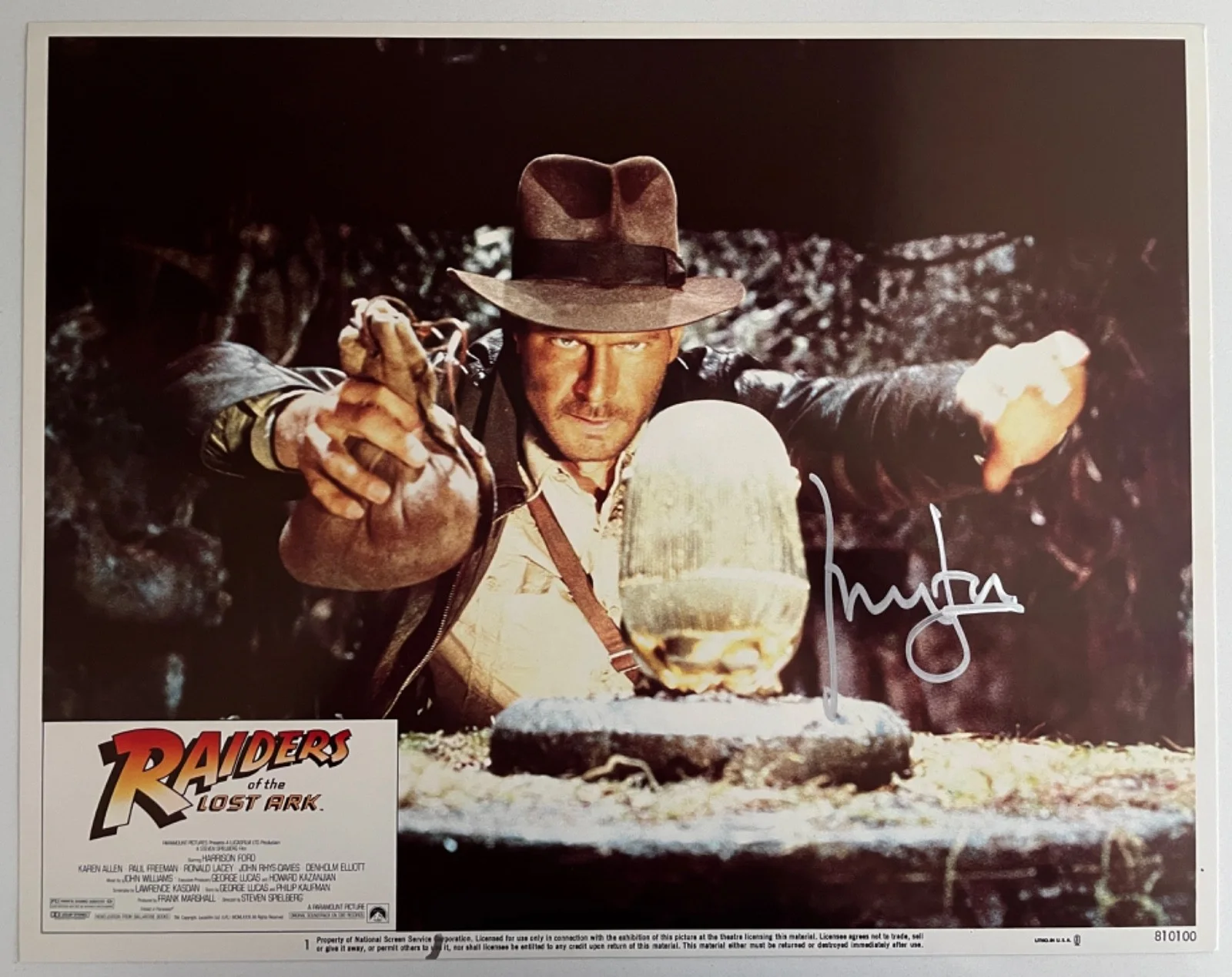 Harrison Ford — Harrison Ford Signed Indiana Jones Original 11x14 Lobby Card. BECKETT WITNESS.