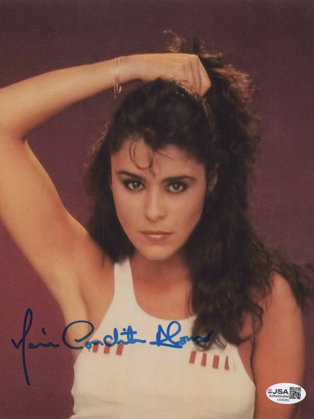 MARIA CONCHITA ALONSO — MARIA CONCHITA ALONSO Signed THE RUNNING MAN 8x10 Photo AMBER Autograph JSA COA