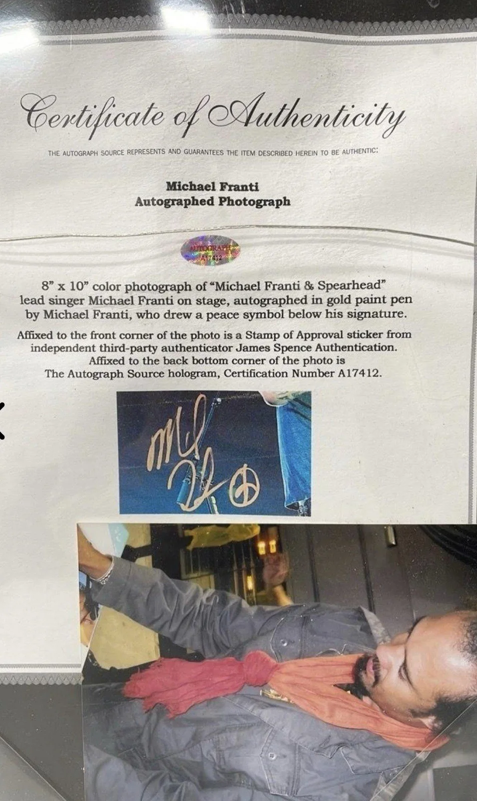 MICHAEL FRANTI Signed Framed 8x10 Photo Autographed Spearhead JSA COA Certified, изображение 4