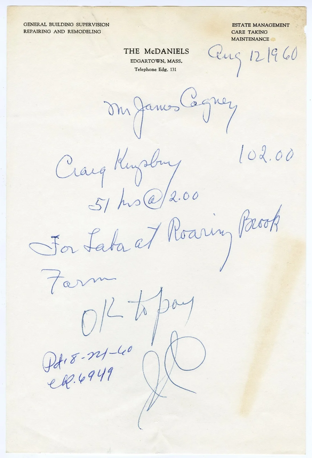 James Cagney — James Cagney Group 4 Handwritten Notes Signed 1960-64 Autographed, image 2