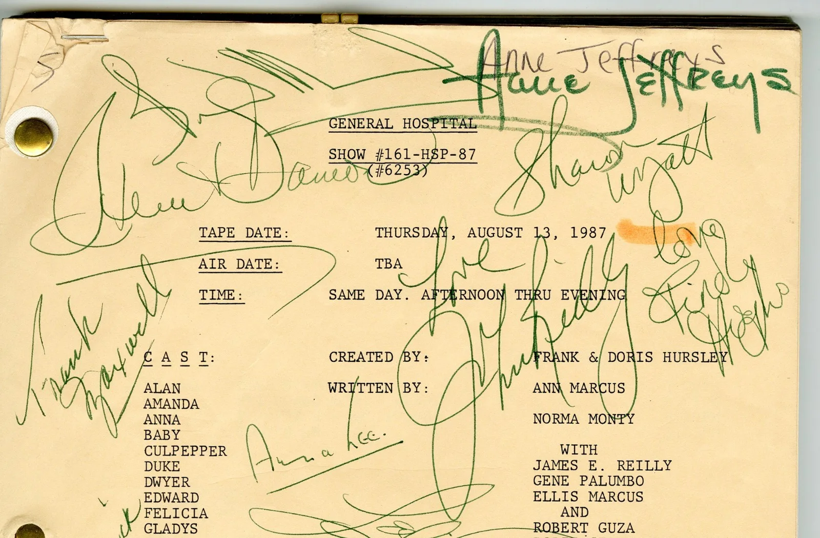 Anne Jeffreys — Anne Jeffreys Signed General Hospital Script 1987 + Signed Photograph, image 2