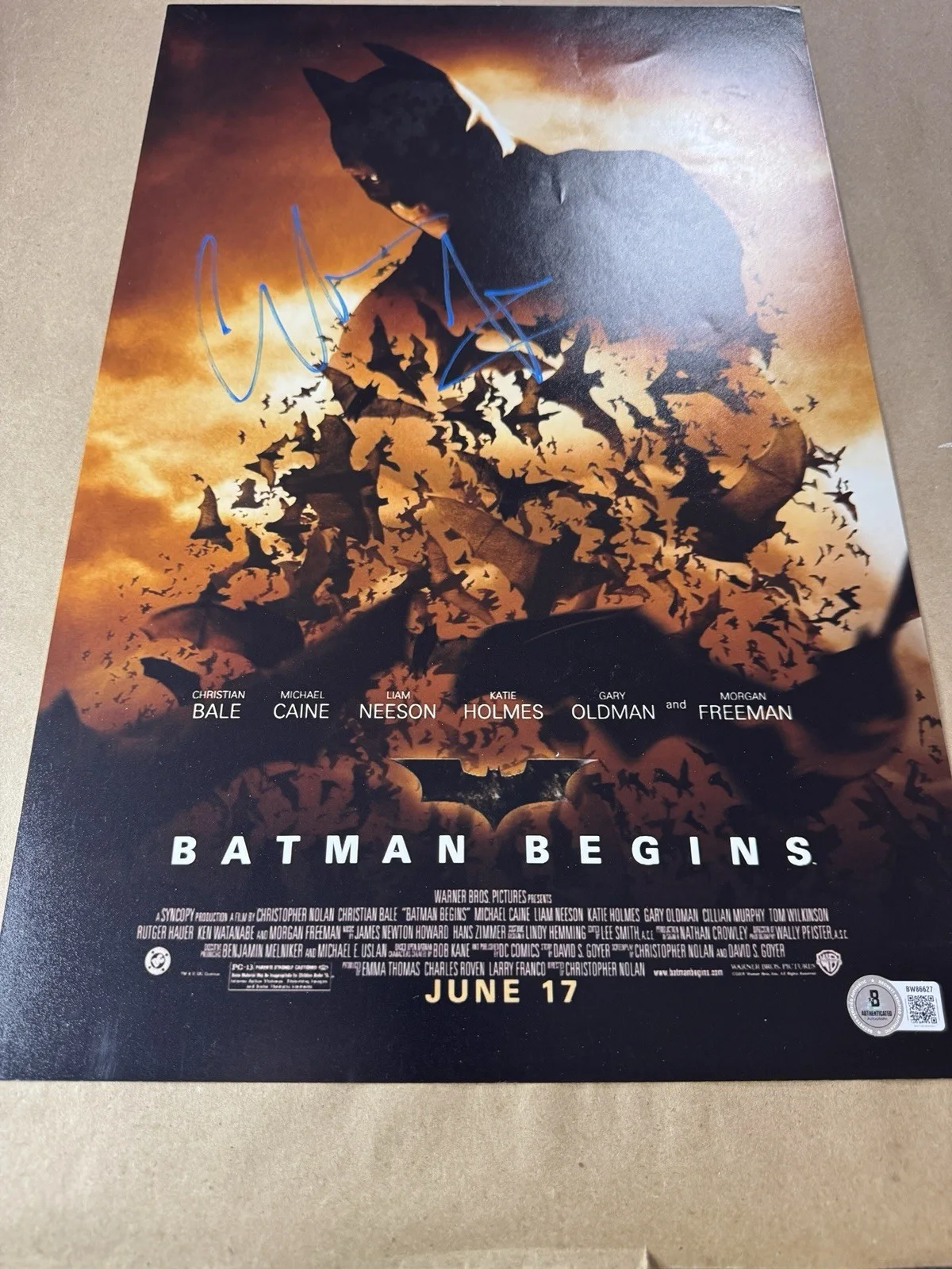 Christian Bale — Signed Christian Bale Autographed Batman Begins 11”x17” Photo Beckett BAS COA, image 2