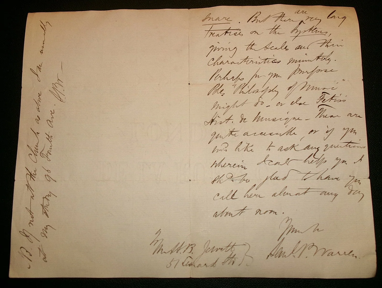 Samuel Prowse Warren ALS Organist Composer Conductor Signed Letter 1880s RARE, image 2