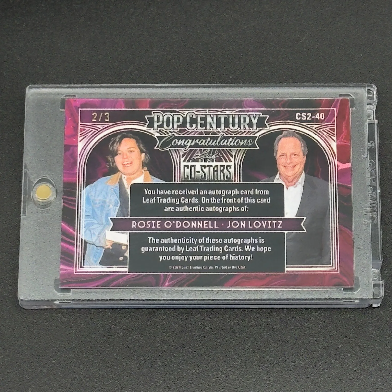 Rosie O'Donnell, Jon Lovitz — Rosie O'Donnell & Jon Lovitz Signed Leaf Pop Century Card Autographed #2/3, image 2