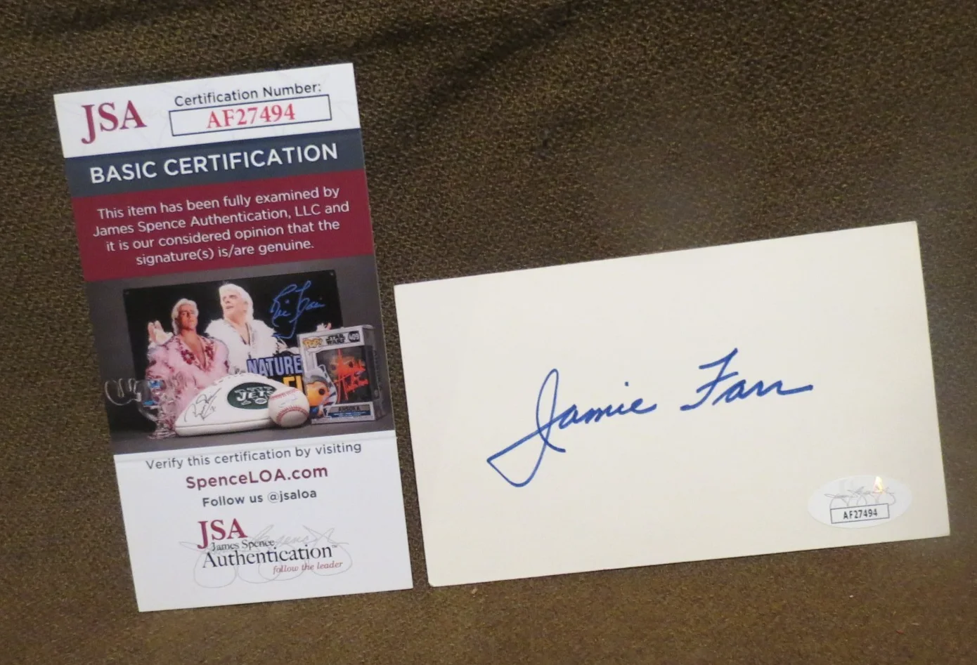 Jamie Farr — Jamie Farr MASH Signed 3 x 5" Index Card JSA Certified #AF27494 Klinger Auto