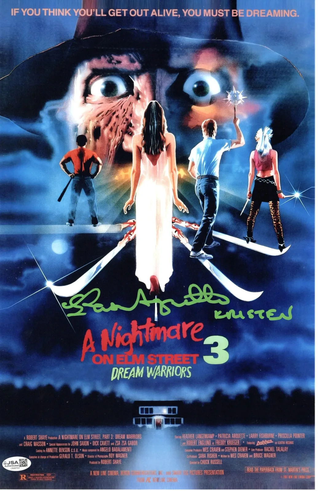 Patricia Arquette — Patricia Arquette signed 11x17 Poster Kristen A Nightmare on Elm Street 3 JSA