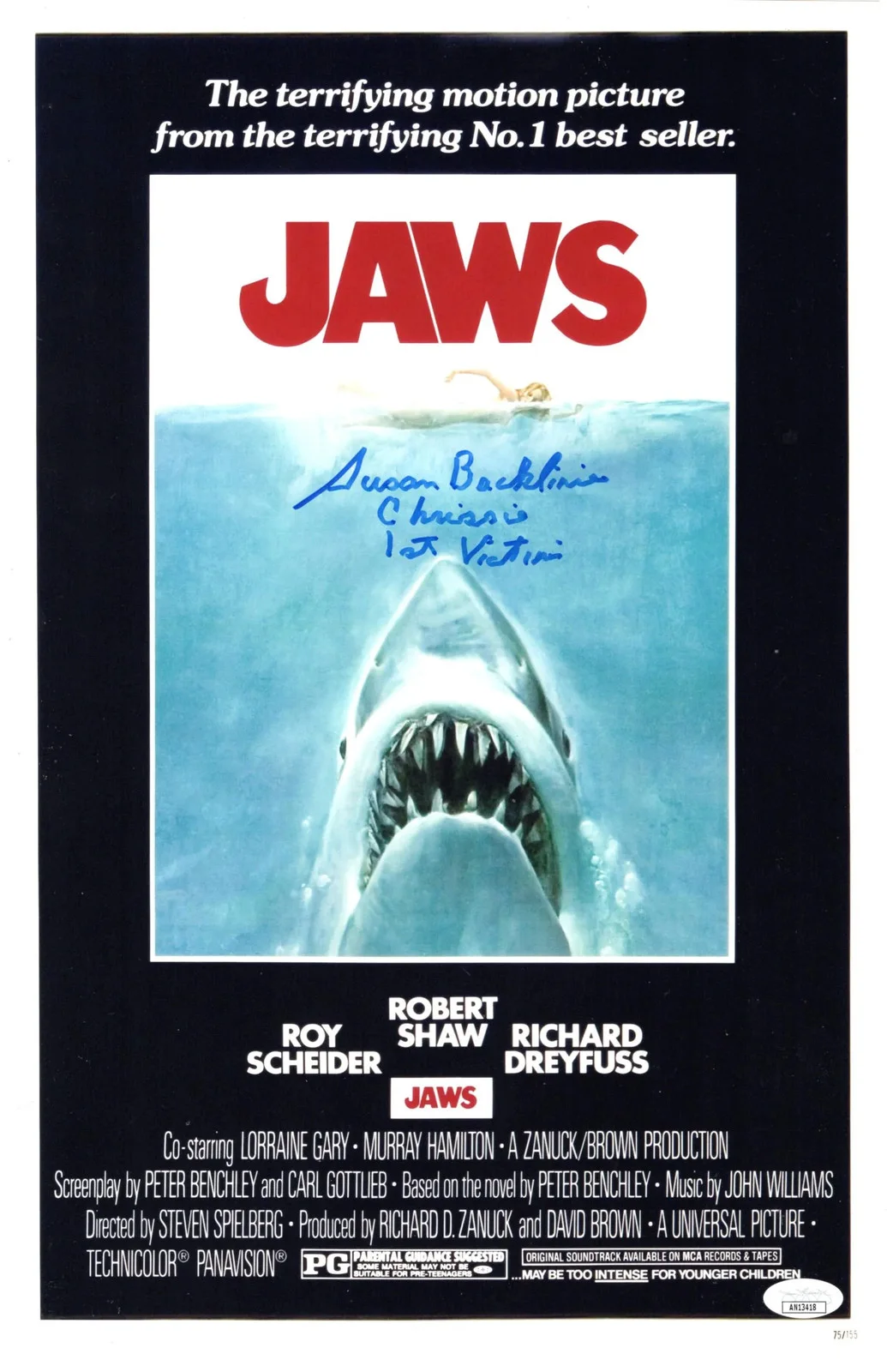 Susan Backlinie — Susan Backlinie signed 11x17 Poster Chrissie Jaws JSA Authentication