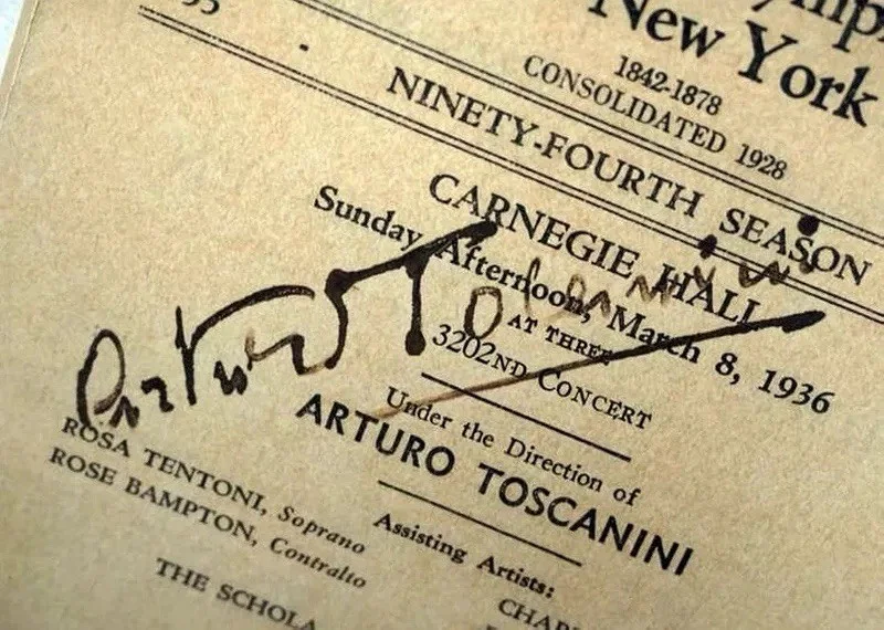 Conductor Arturo Toscanini Autographed 1936 Carnegie Hall Program, framed, image 3