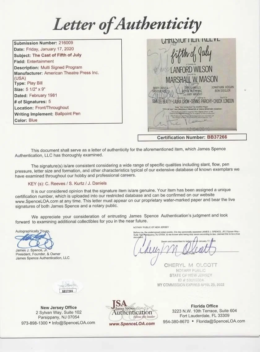 Christopher Reeve — Christopher Reeve autograph JSA COA 1981 Playbill + Jeff Daniels + Swoosie Kurtz, изображение 4