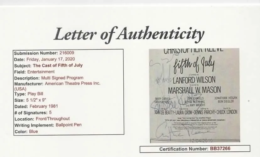 Christopher Reeve — Christopher Reeve autograph JSA COA 1981 Playbill + Jeff Daniels + Swoosie Kurtz, изображение 5