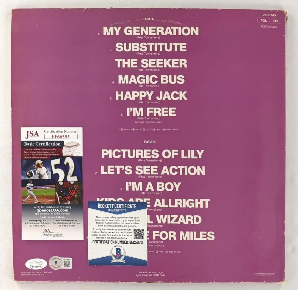 Roger Daltrey — Roger Daltrey The Who Signed Autograph My Generation Album Record w/ Beckett COA, image 2
