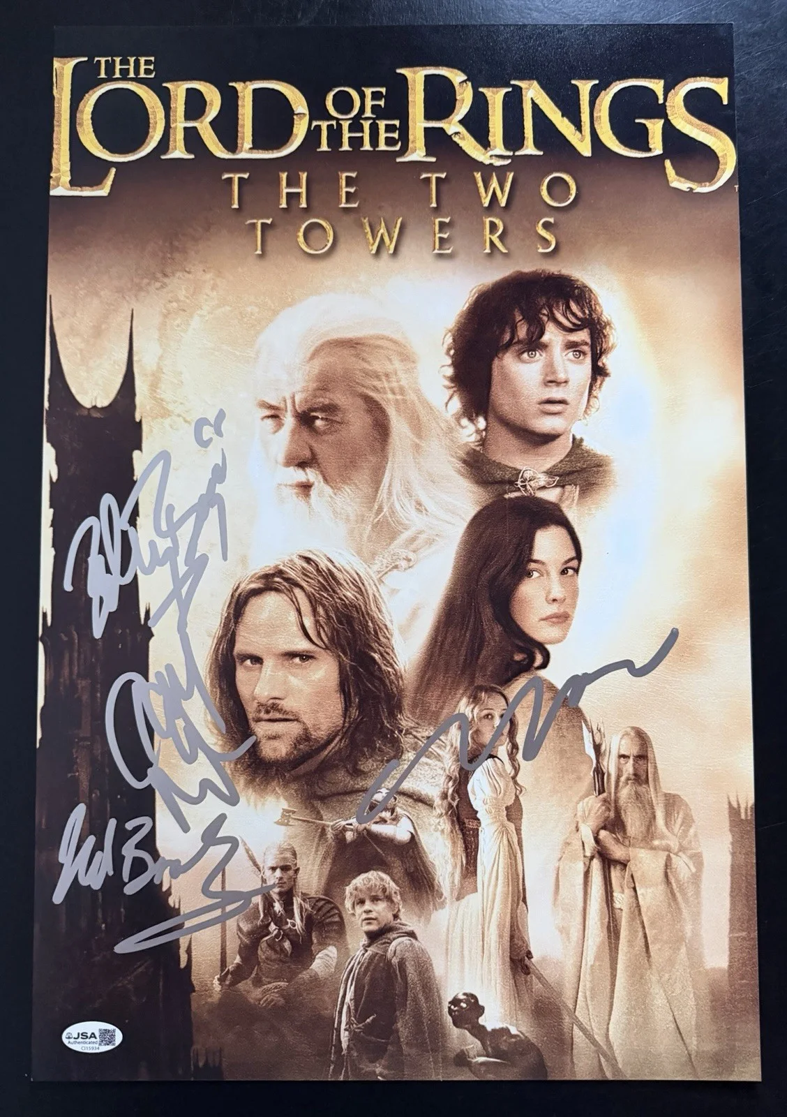 ELIJAH WOOD +3 SIGNED ‘LOTR: THE TWO TOWERS’ SIGNED 12X18 MOVIE POSTER JSA COA, изображение 2